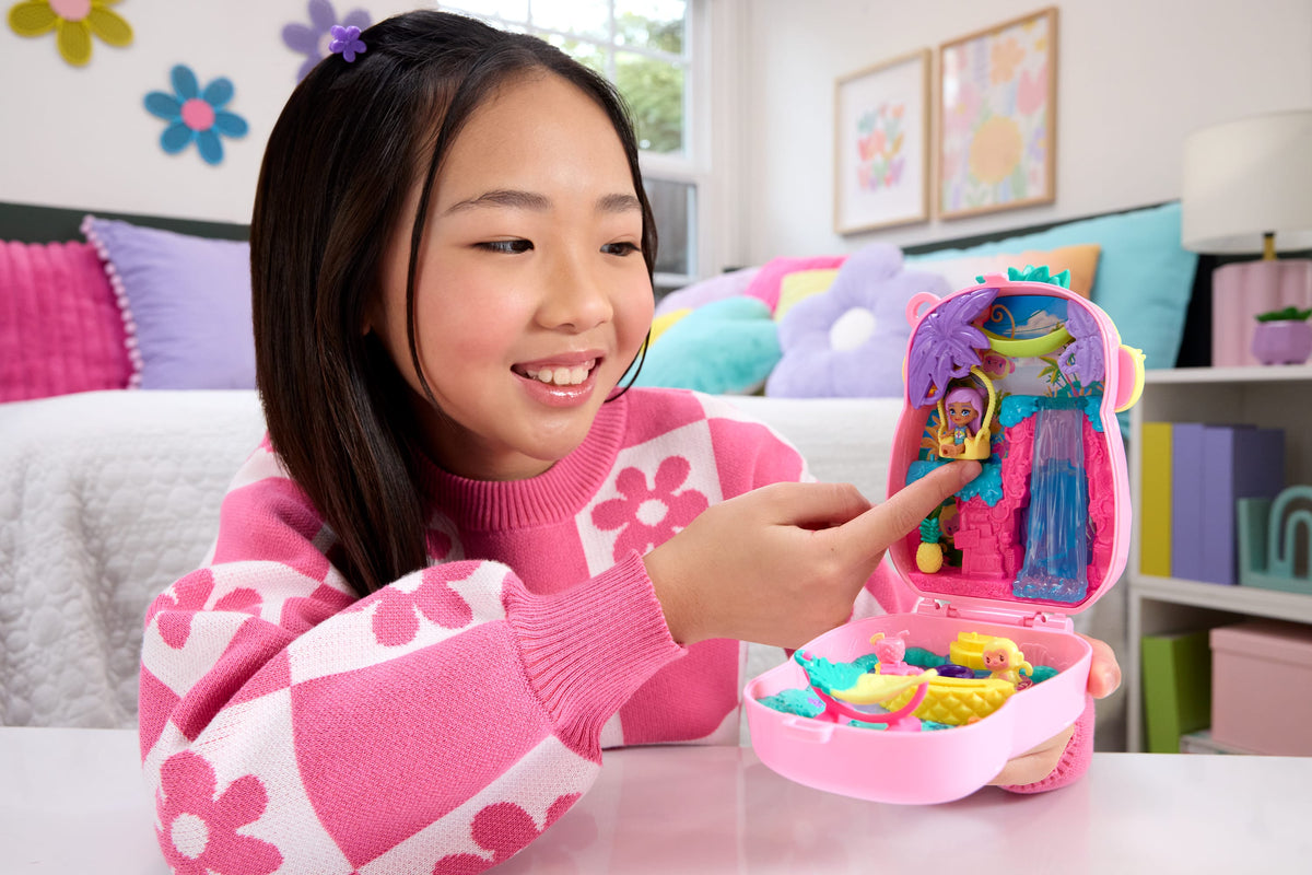 Polly Pocket Pineapple Monkey Compact Playset With 1 Micro Doll And Pet, Travel Toy With Fruit Accessories