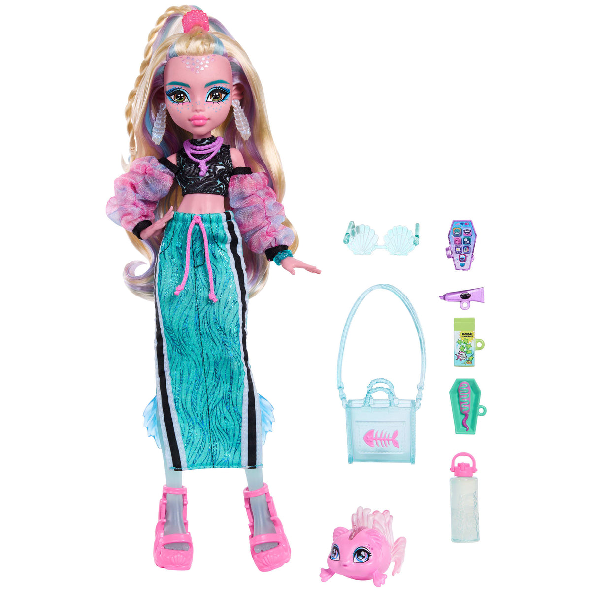 Monster High Lagoona Blue Fashion Doll in Maxi Skirt With Pet Neptuna And 7 Accessories