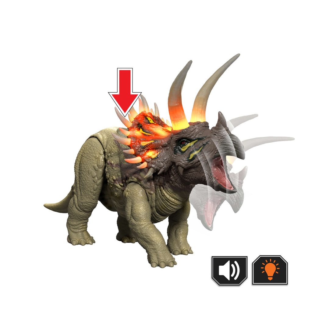 Jurassic World Wild Roar Triceratops Dinosaur Action Figure Toy, Sounds & Attack & Lights