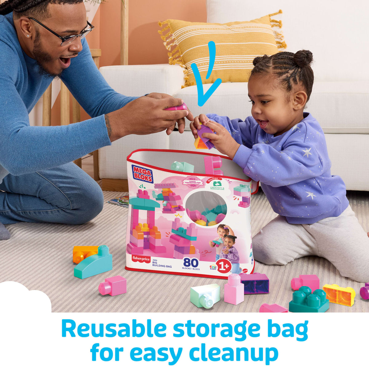 MEGA BLOKS First Builders Big Building Bag Toy Blocks With Storage Bag (80 Pieces) For Toddler