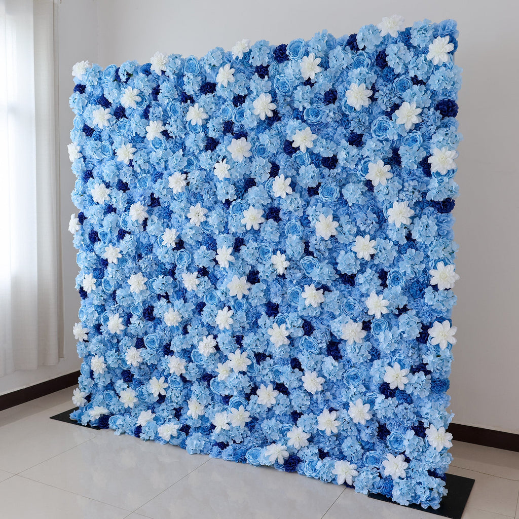 ValarFlowers Blue & White Floral Wall: A Serene. Elegant Backdrop for Timeless Events-VF-579