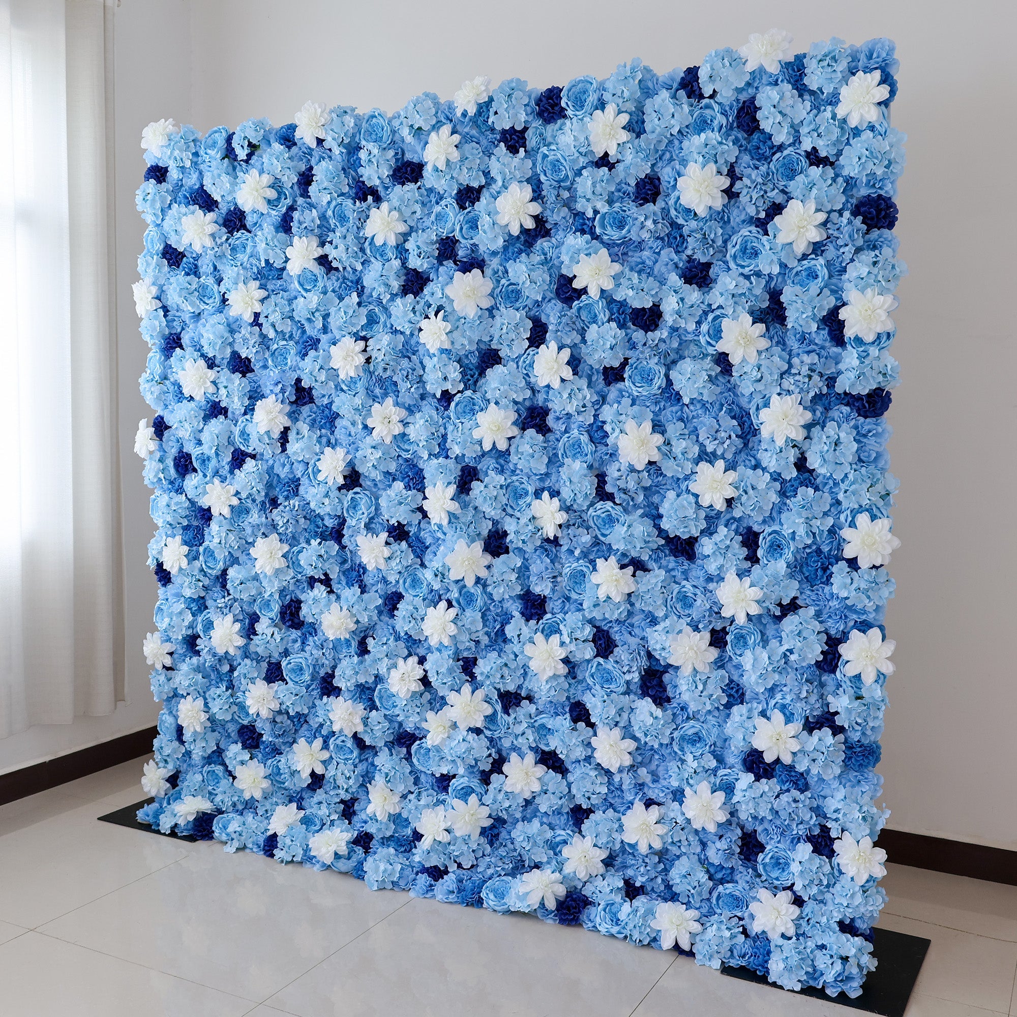 ValarFlowers Blue & White Floral Wall: A Serene. Elegant Backdrop for Timeless Events-VF-579