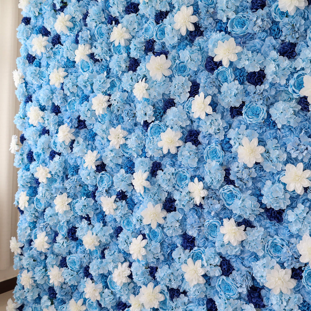 ValarFlowers Blue & White Floral Wall: A Serene. Elegant Backdrop for Timeless Events-VF-579