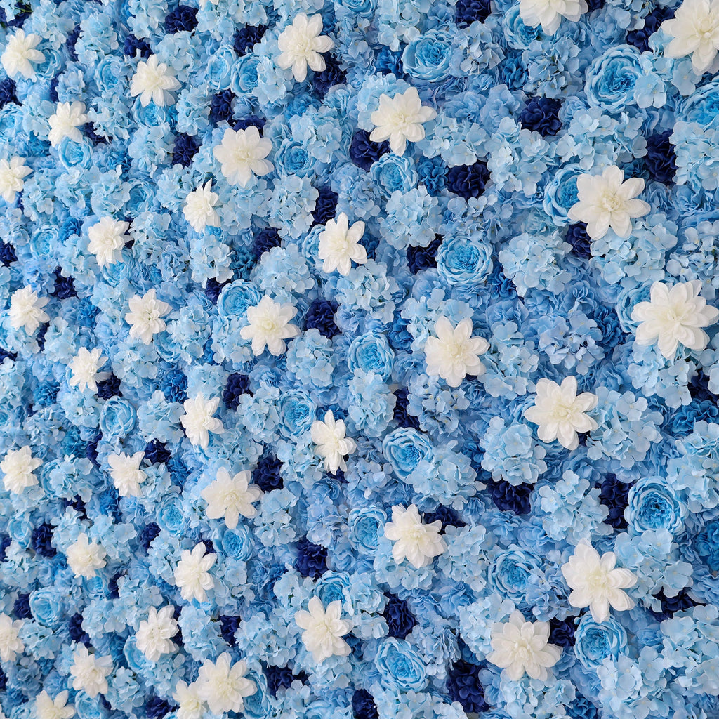 ValarFlowers Blue & White Floral Wall: A Serene. Elegant Backdrop for Timeless Events-VF-579