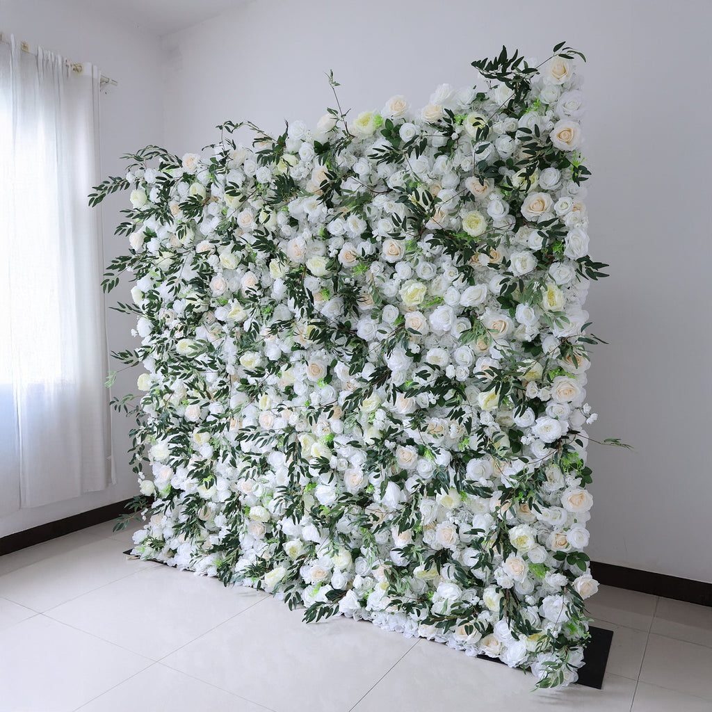 ValarFlowers Cream & Greenery Floral Extravaganza Wall: A Timeless. Elegant Masterpiece for Sophisticated Celebrations-VF-545