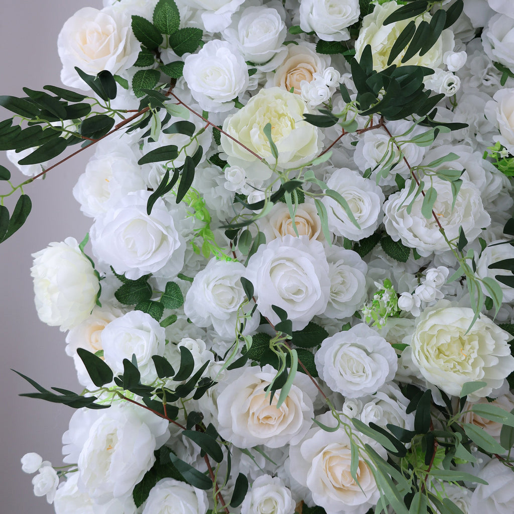 ValarFlowers Cream & Greenery Floral Extravaganza Wall: A Timeless. Elegant Masterpiece for Sophisticated Celebrations-VF-545