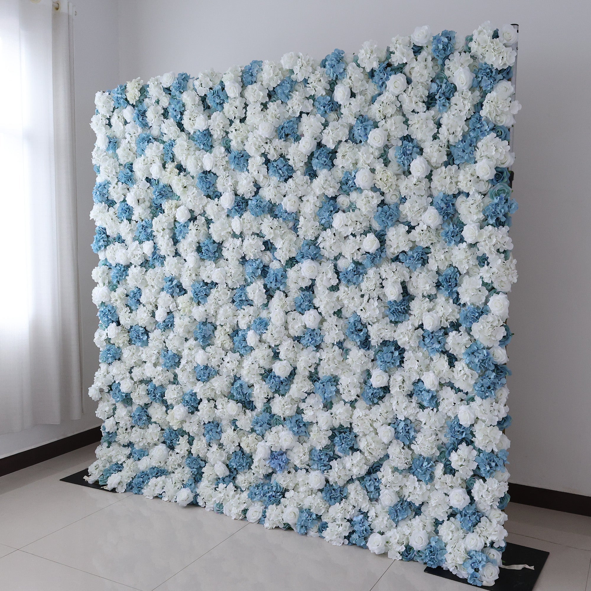 ValarFlowers Blue & White Floral Extravaganza Wall: A Serene. Elegant Masterpiece for Timeless Celebrations-VF-555