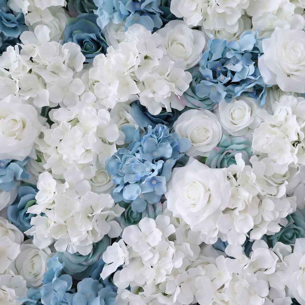 ValarFlowers Blue & White Floral Extravaganza Wall: A Serene. Elegant Masterpiece for Timeless Celebrations-VF-555