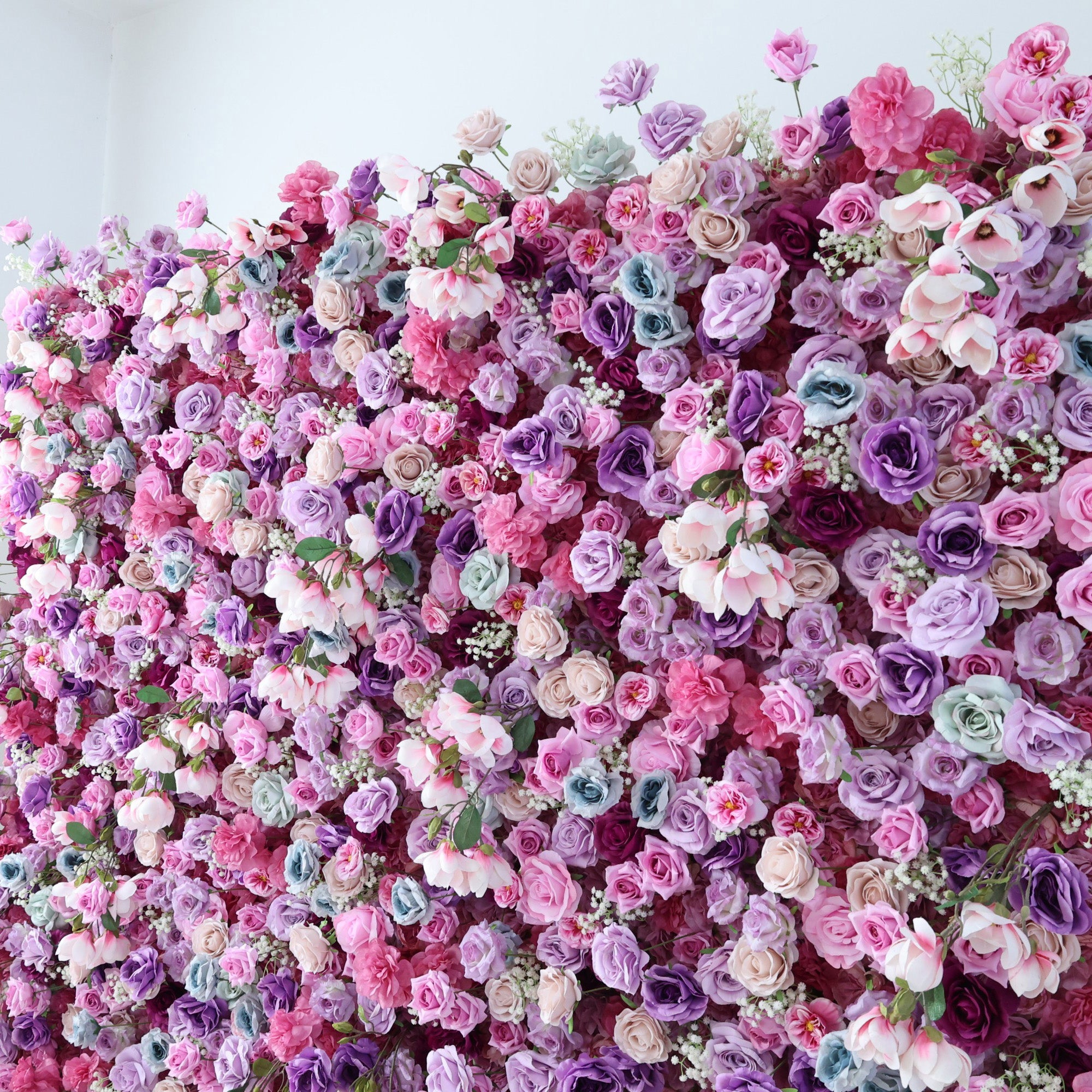 ValarFlowers Enchanted Pastel Pink & Purple Floral Symphony Flower Wall: A Romantic Masterpiece for Dreamy Celebrations-VF-504