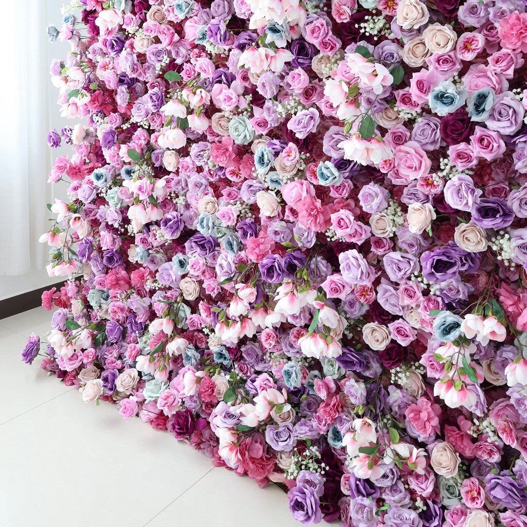 ValarFlowers Enchanted Pastel Pink & Purple Floral Symphony Flower Wall: A Romantic Masterpiece for Dreamy Celebrations-VF-504