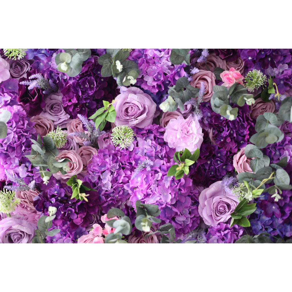 Valar Flowers Roll Up Fabric Artificial Purple Flower Wall Wedding Backdrop. Floral Party Decor. Event Photography-VF-192
