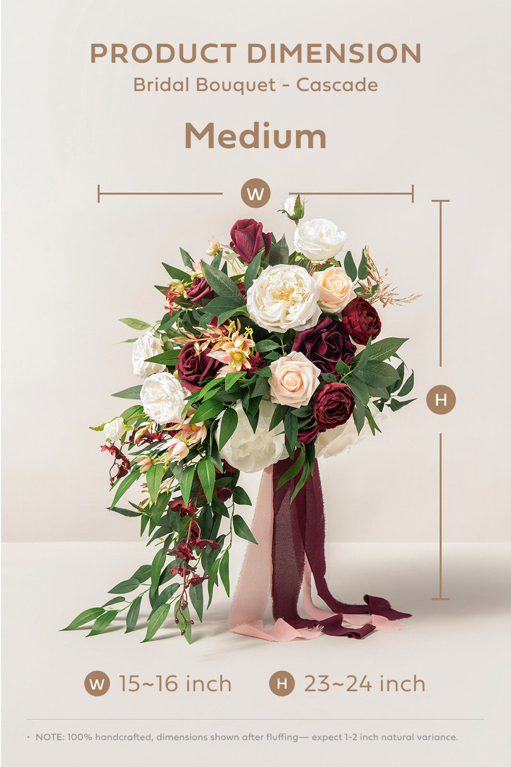 Medium Cascade Bridal Bouquet in Romantic Marsala