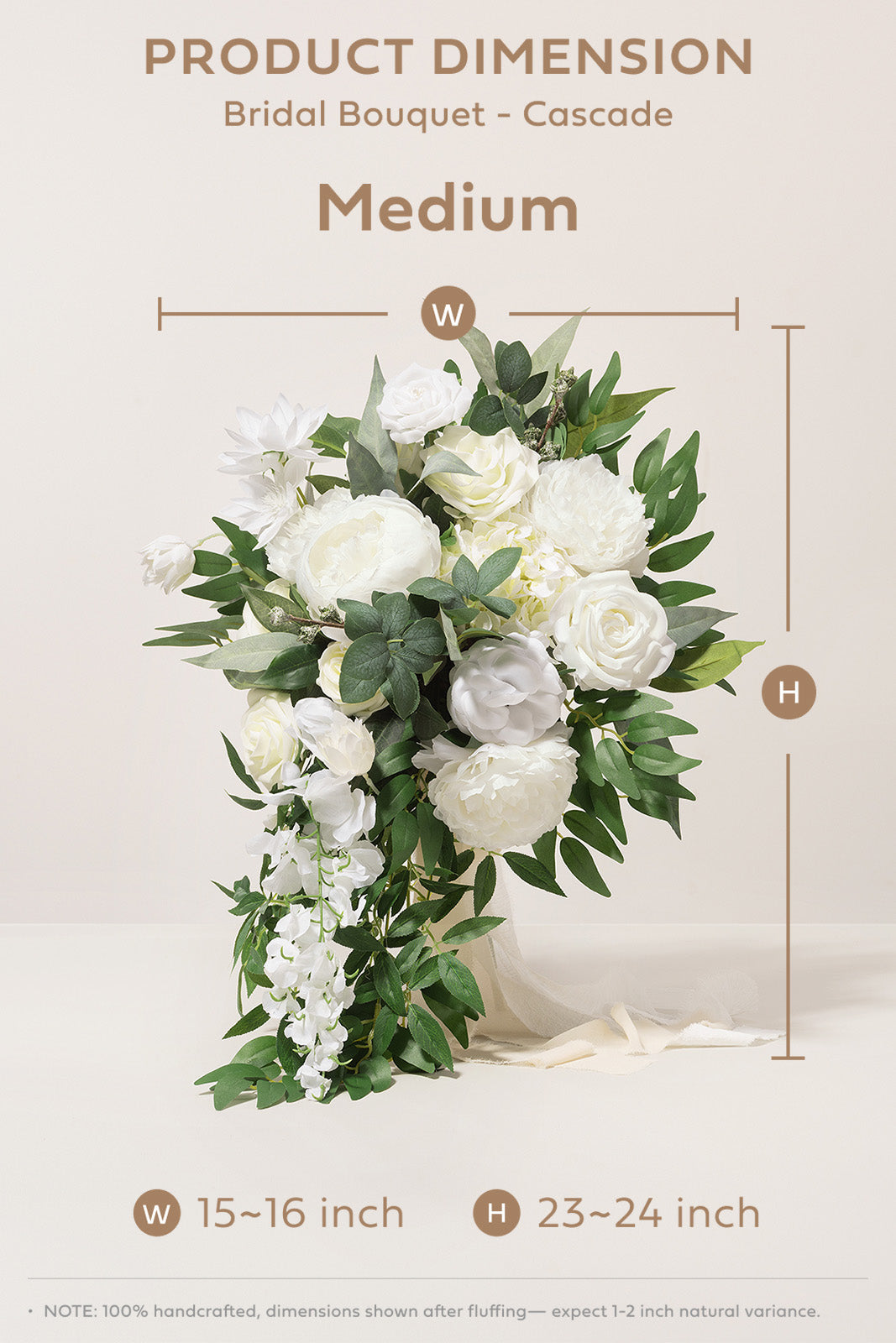 Medium Cascade Bridal Bouquet in Natural White