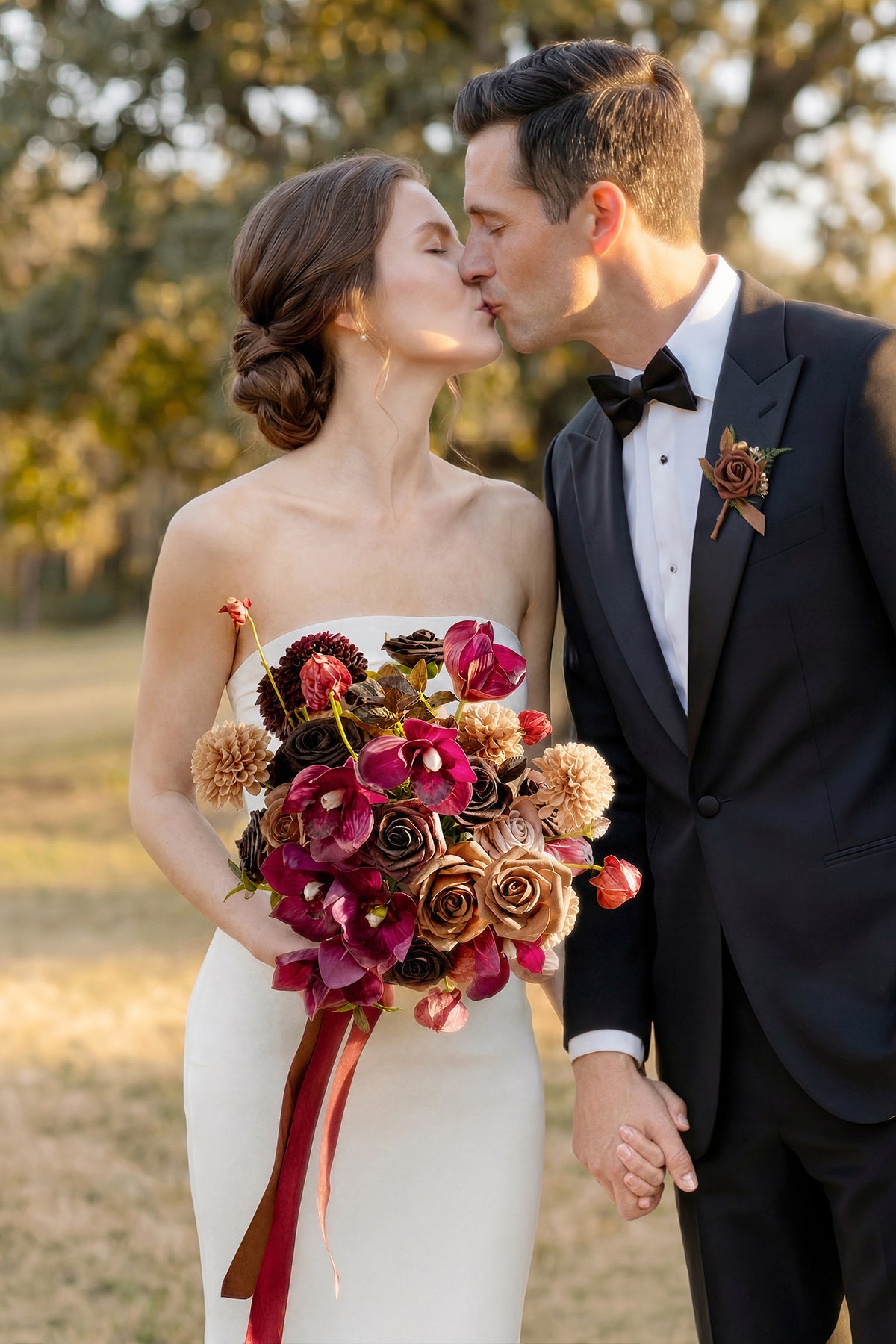 Small Free-Form Bridal Bouquet in Earth Brown & Black Baccara