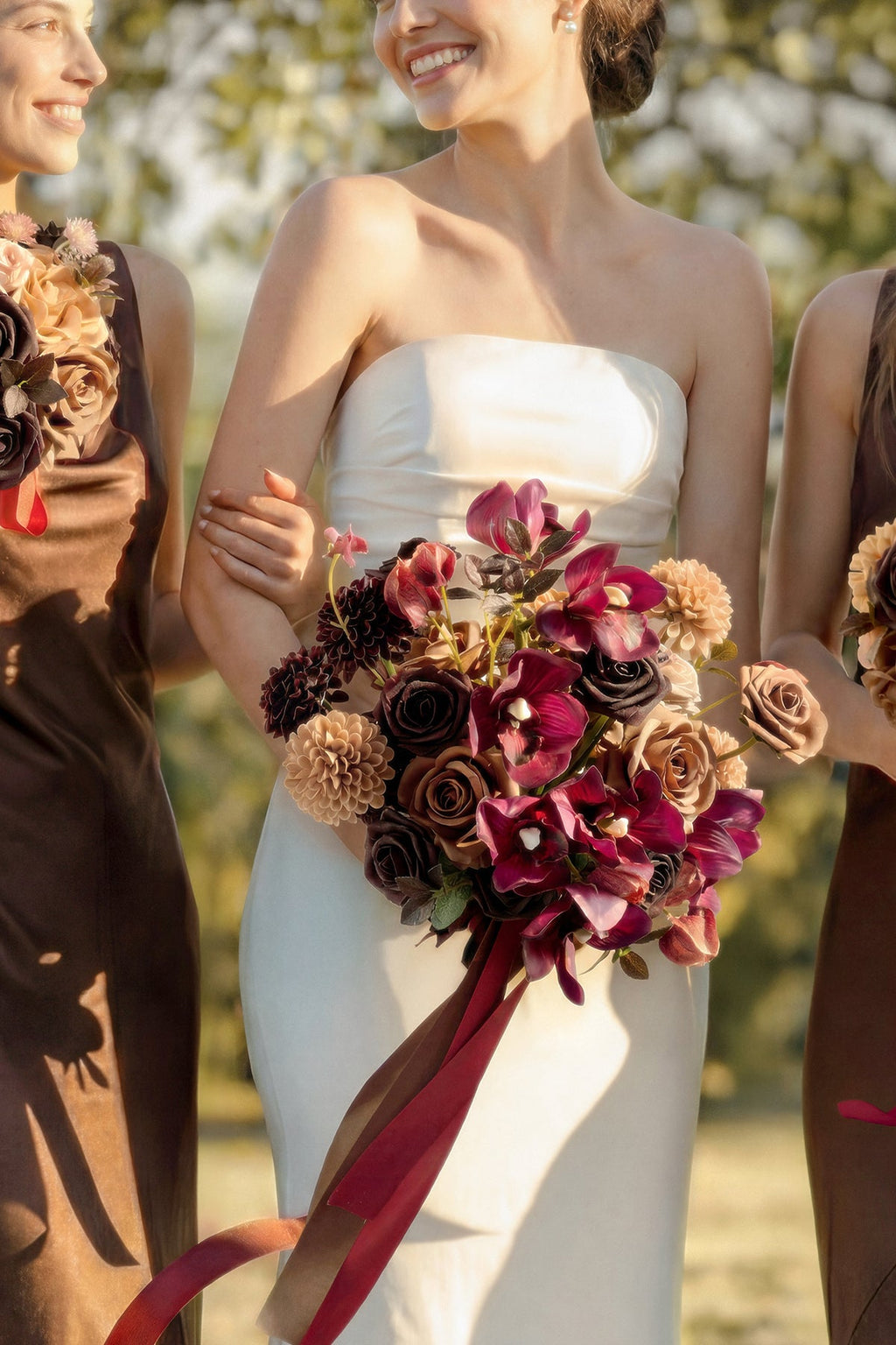 Small Free-Form Bridal Bouquet in Earth Brown & Black Baccara