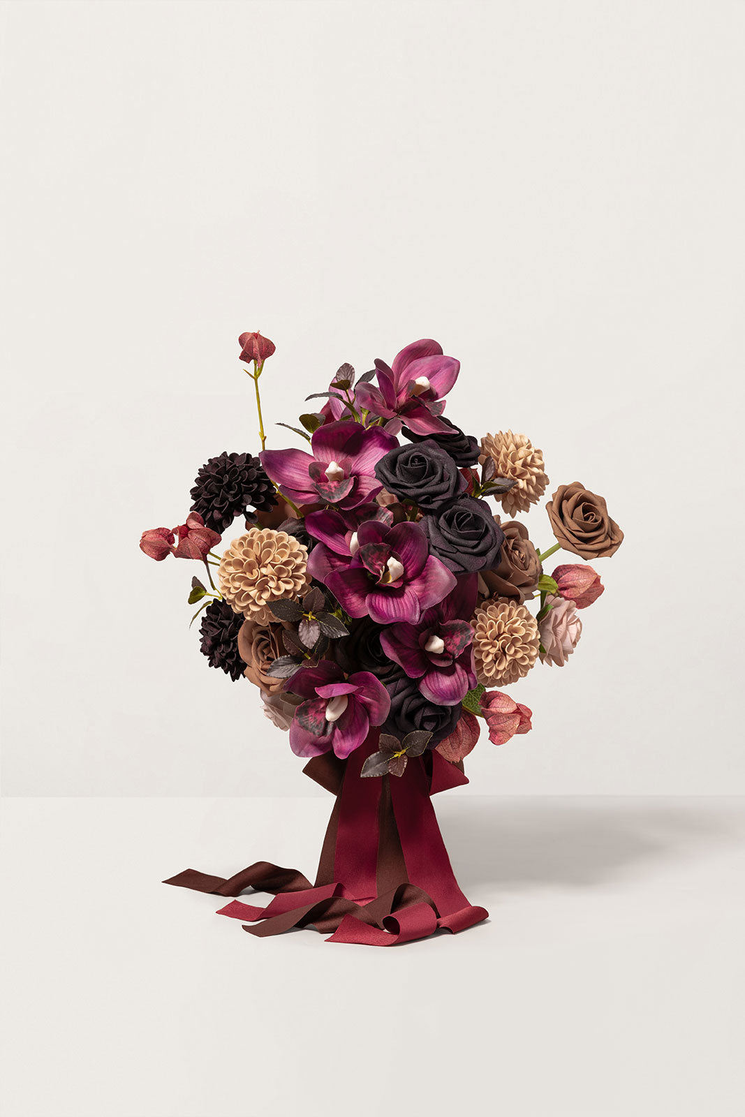 Small Free-Form Bridal Bouquet in Earth Brown & Black Baccara