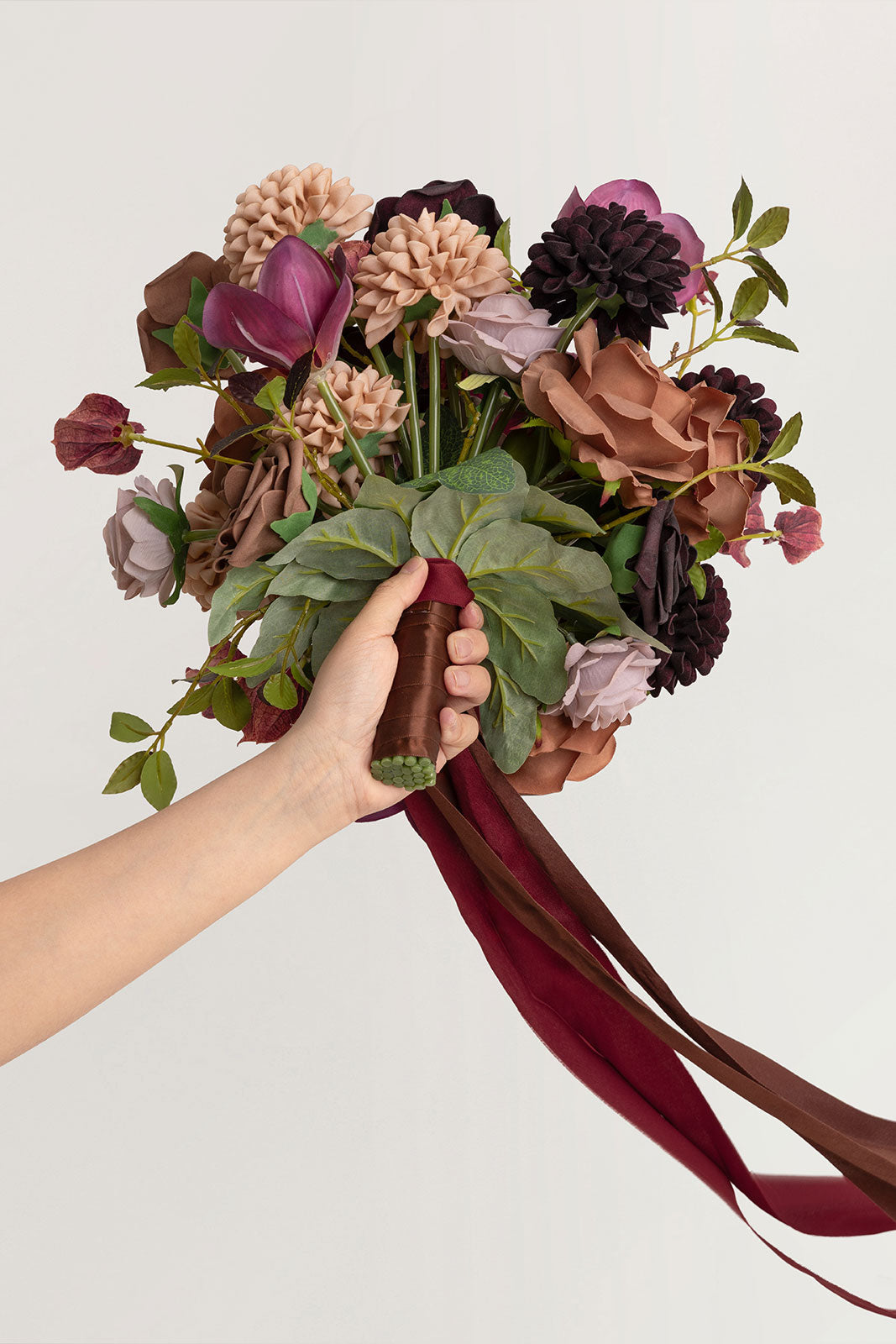 Small Free-Form Bridal Bouquet in Earth Brown & Black Baccara