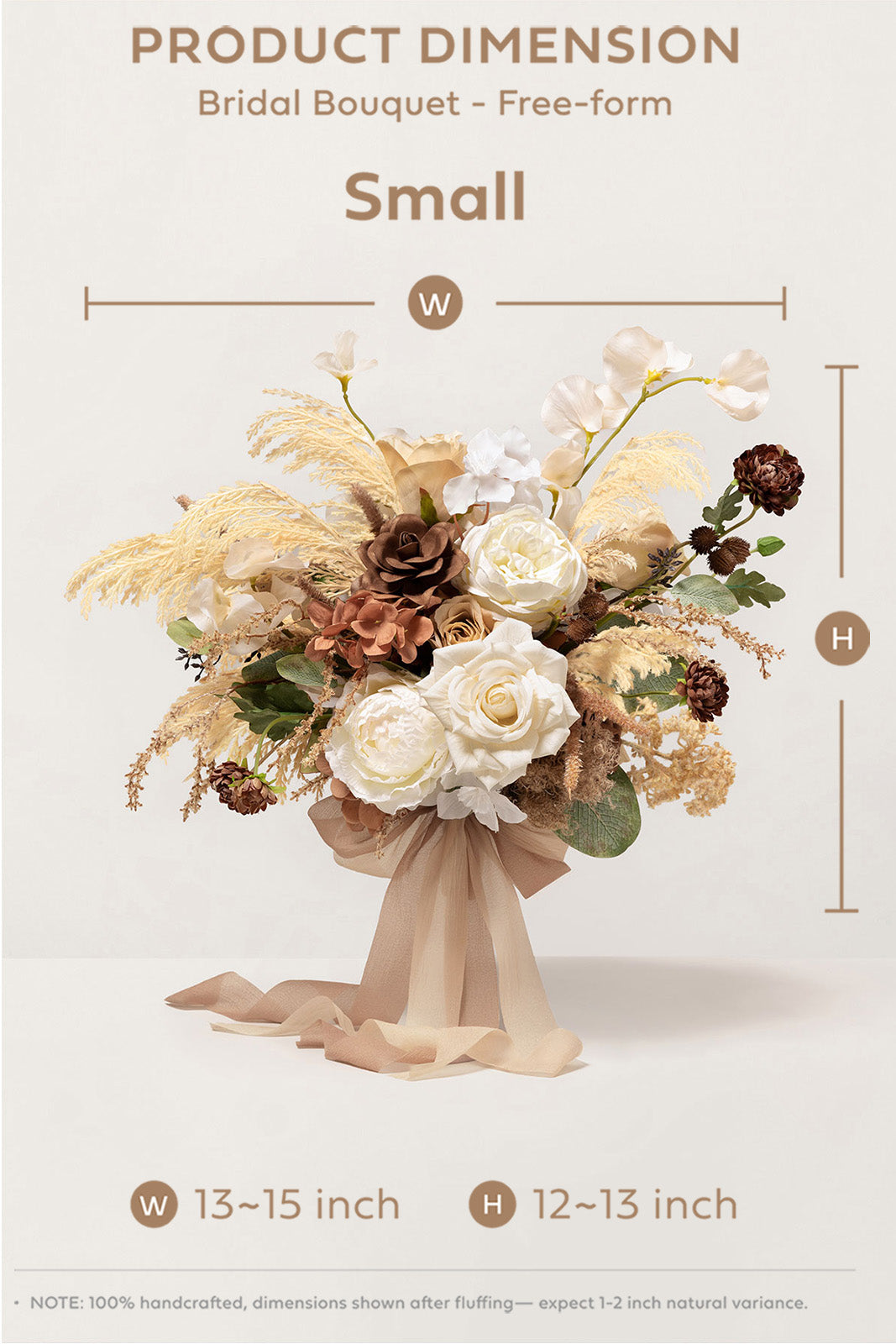 Small Free-Form Bridal Bouquet in Brown & Beige