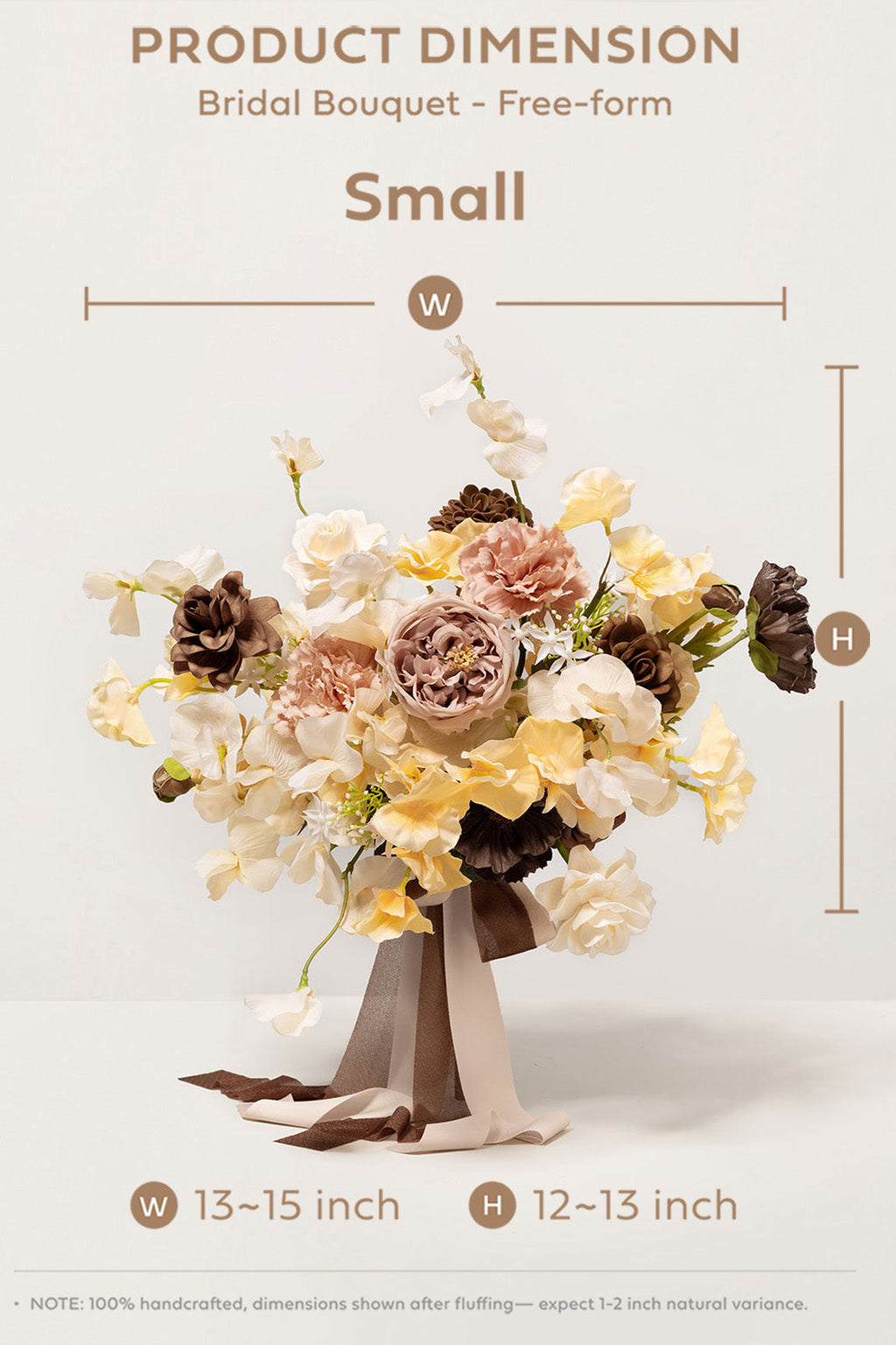 Small Free-Form Bridal Bouquet in Earth Brown & Butter Yellow | Clearance