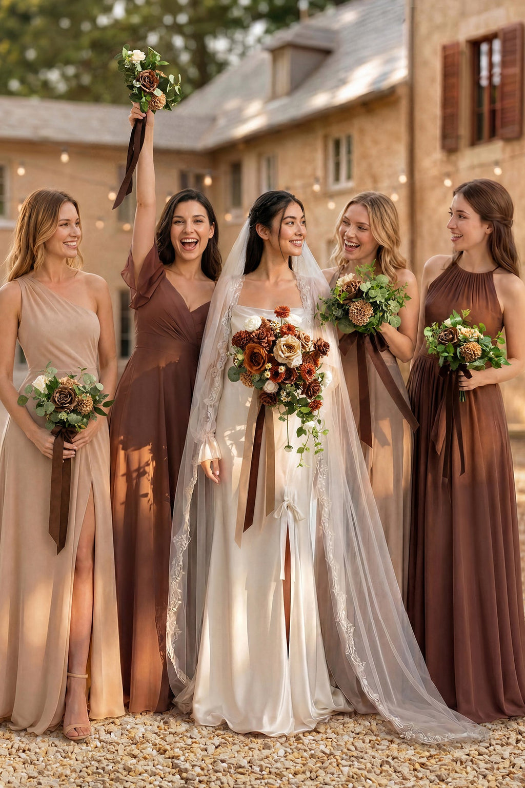 Small Free-Form Bridal Bouquet in Earth Brown & Sand Beige & Burnt Orange