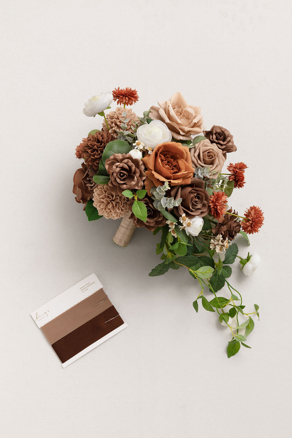Small Free-Form Bridal Bouquet in Earth Brown & Sand Beige & Burnt Orange