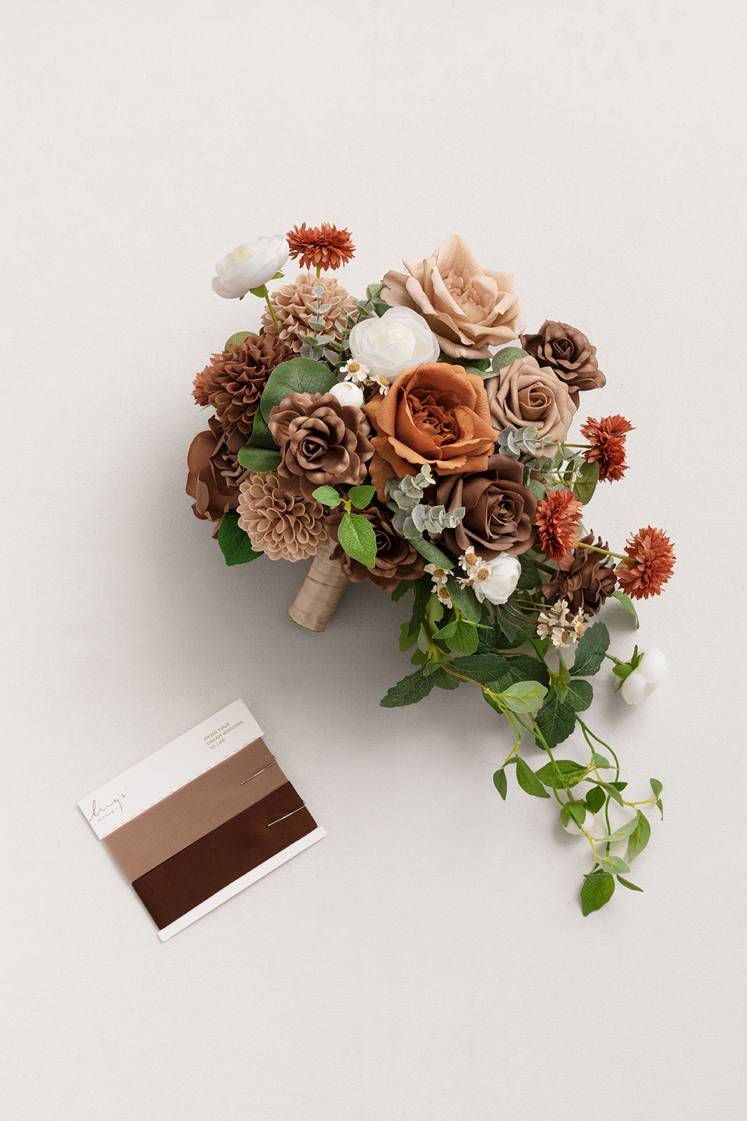 Small Free-Form Bridal Bouquet in Earth Brown & Sand Beige & Burnt Orange