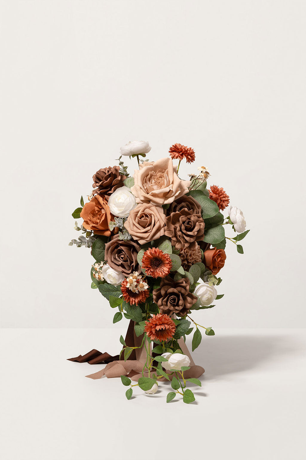 Small Free-Form Bridal Bouquet in Earth Brown & Sand Beige & Burnt Orange