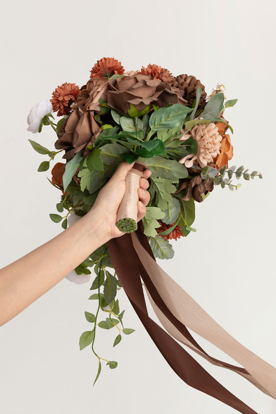 Small Free-Form Bridal Bouquet in Earth Brown & Sand Beige & Burnt Orange