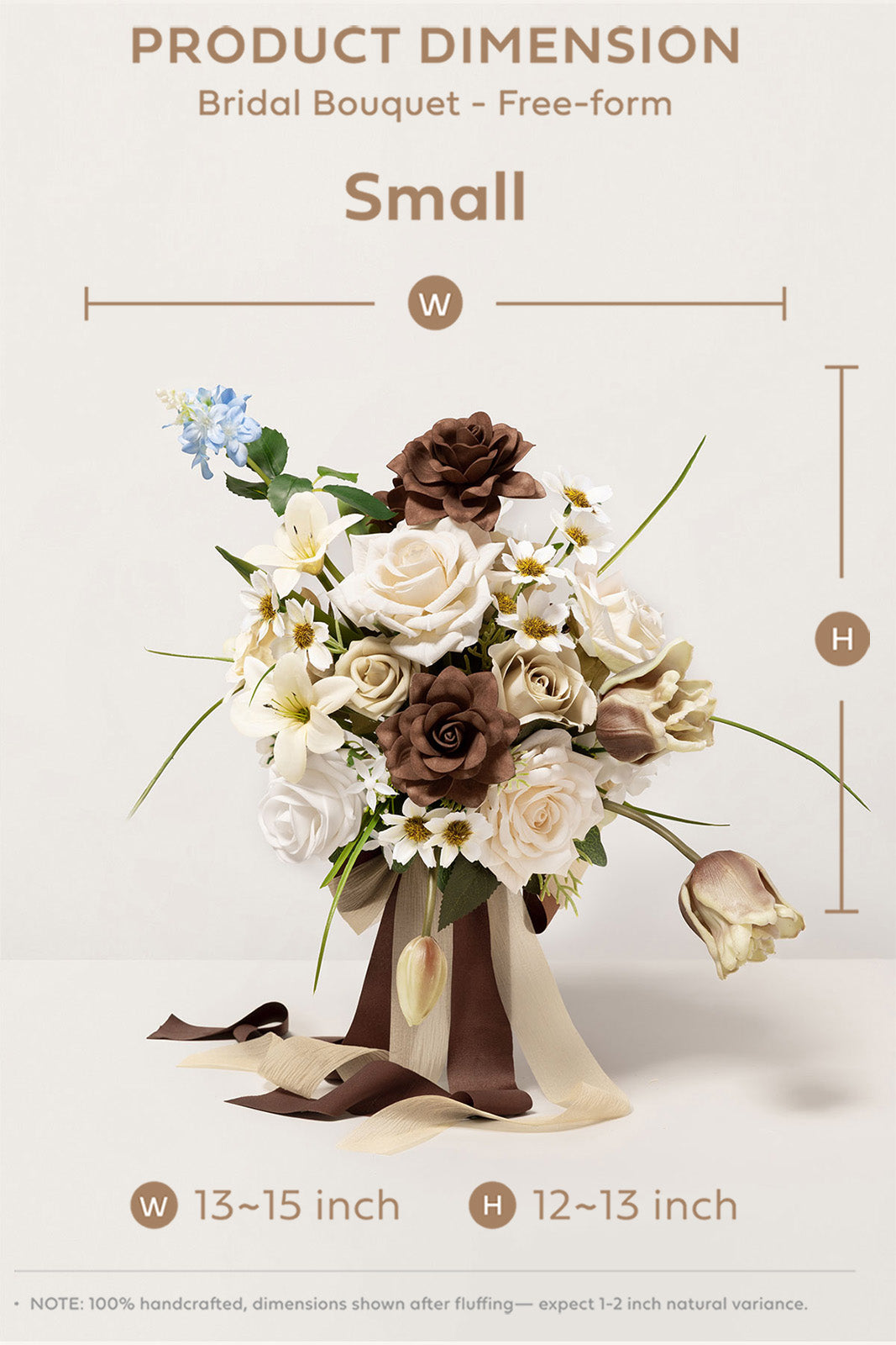 Small Free-Form Bridal Bouquet in Earth Brown & Tawny Beige | Clearance