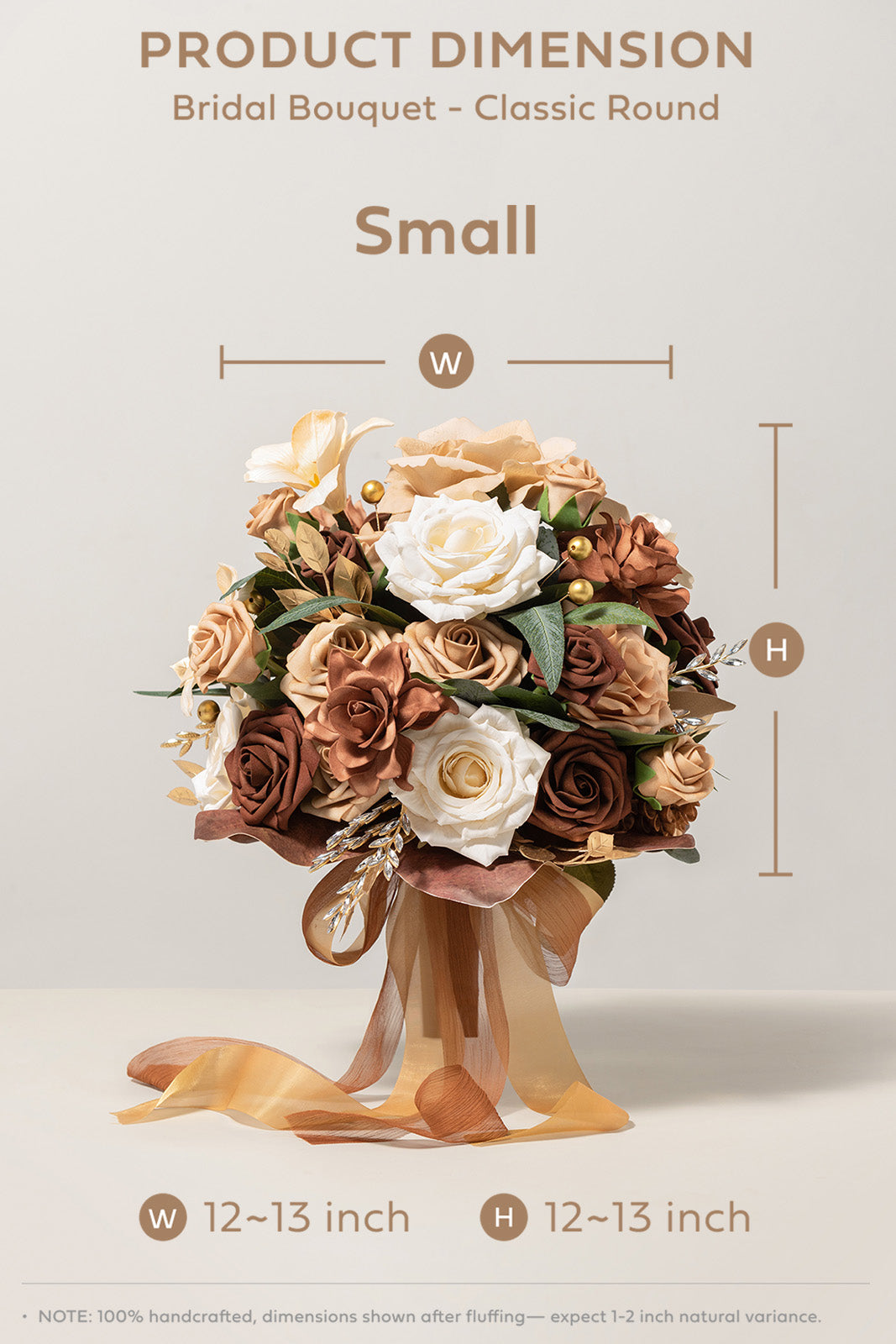 Small Round Bridal Bouquet in Caramel & Walnut Brown | Clearance
