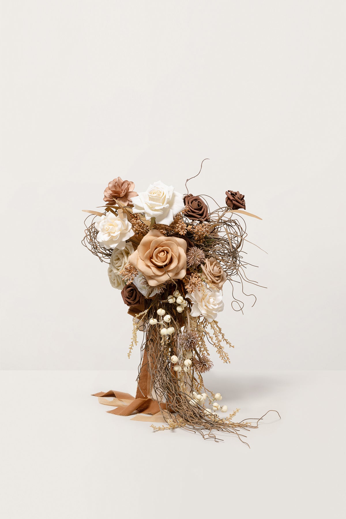Small Cascade Bridal Bouquet in Beige Raw Serenity | Clearance
