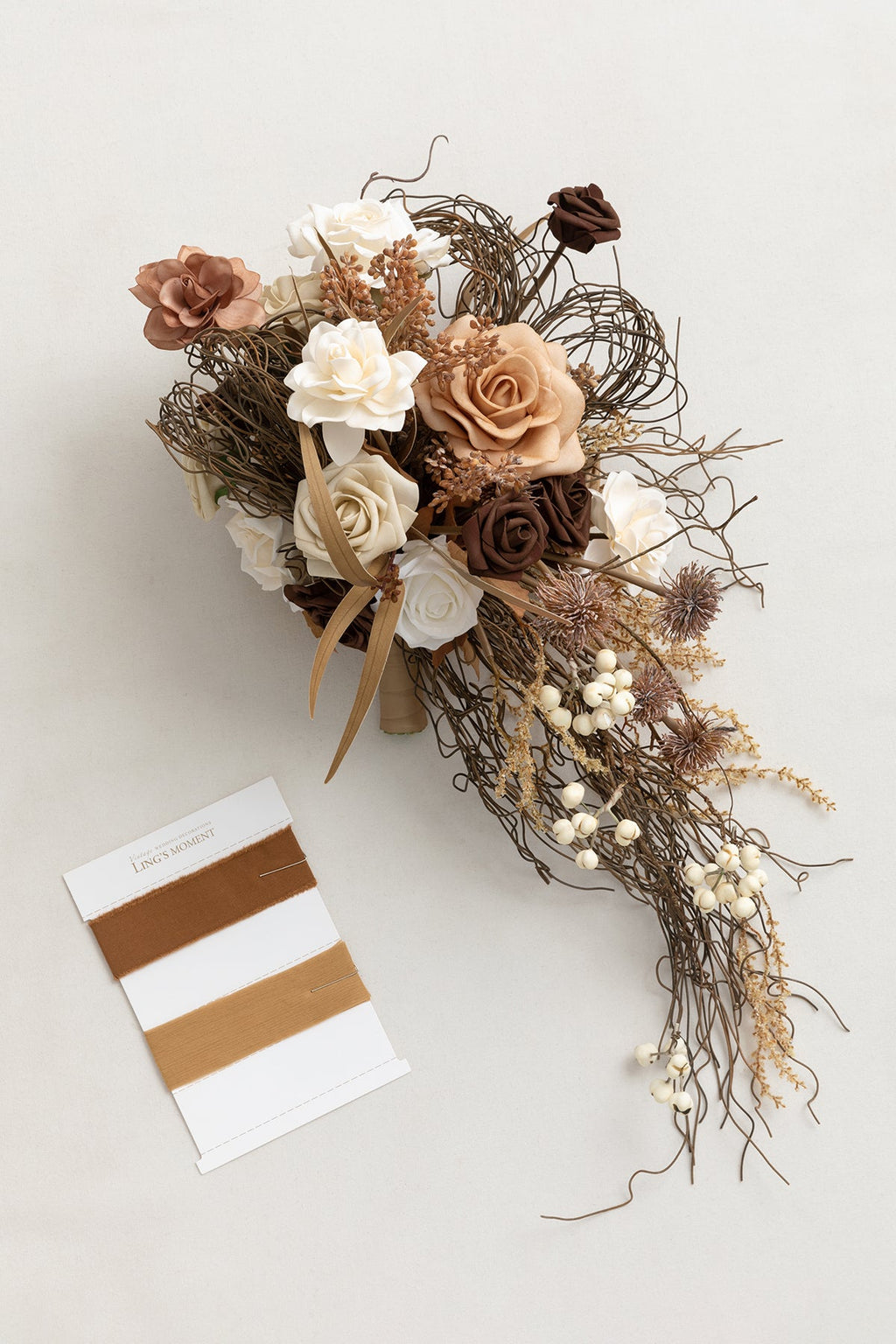 Small Cascade Bridal Bouquet in Beige Raw Serenity | Clearance