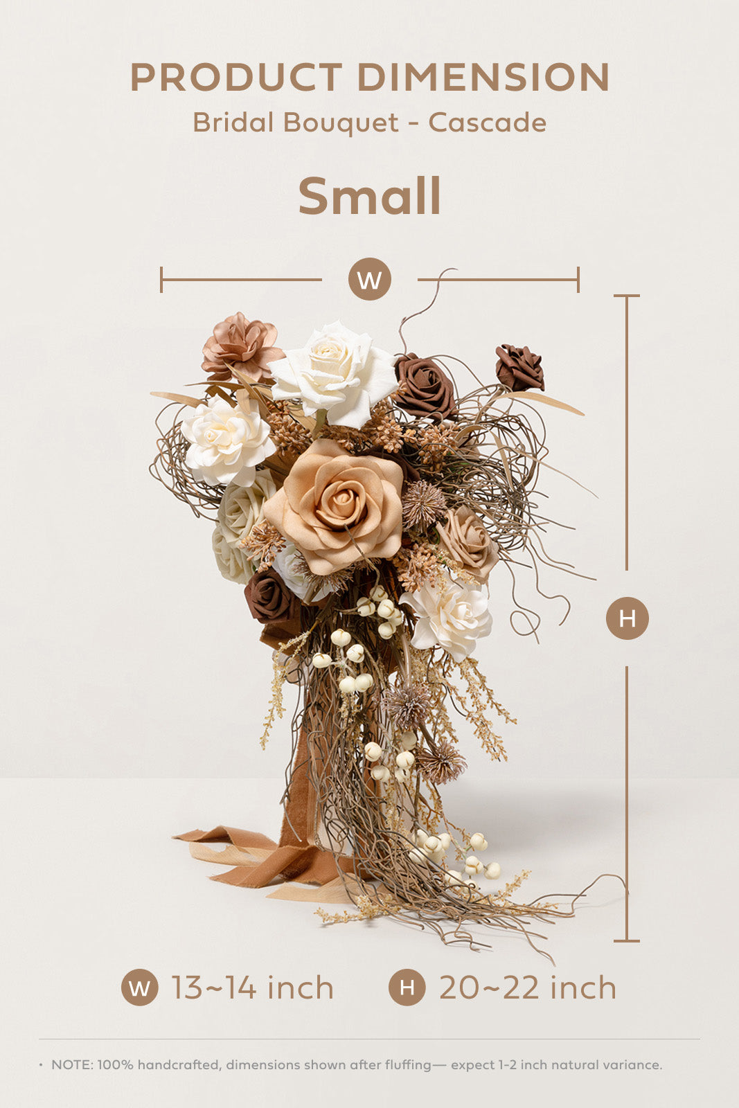 Small Cascade Bridal Bouquet in Beige Raw Serenity | Clearance