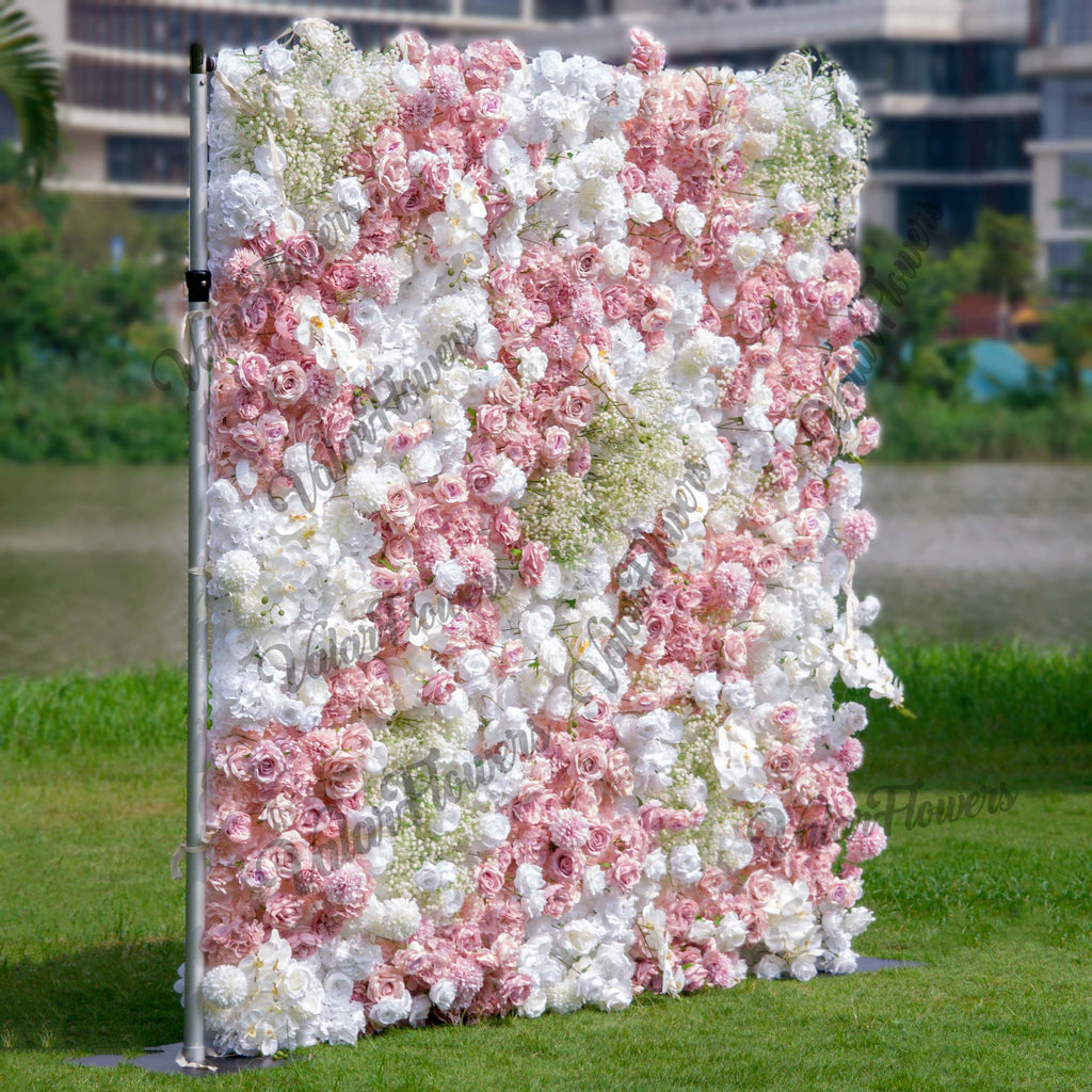 Romantic Floral Backdrop - Blush Nude and White Artificial Flower Wall for Weddings. Events. and Special Occasions-VF-418