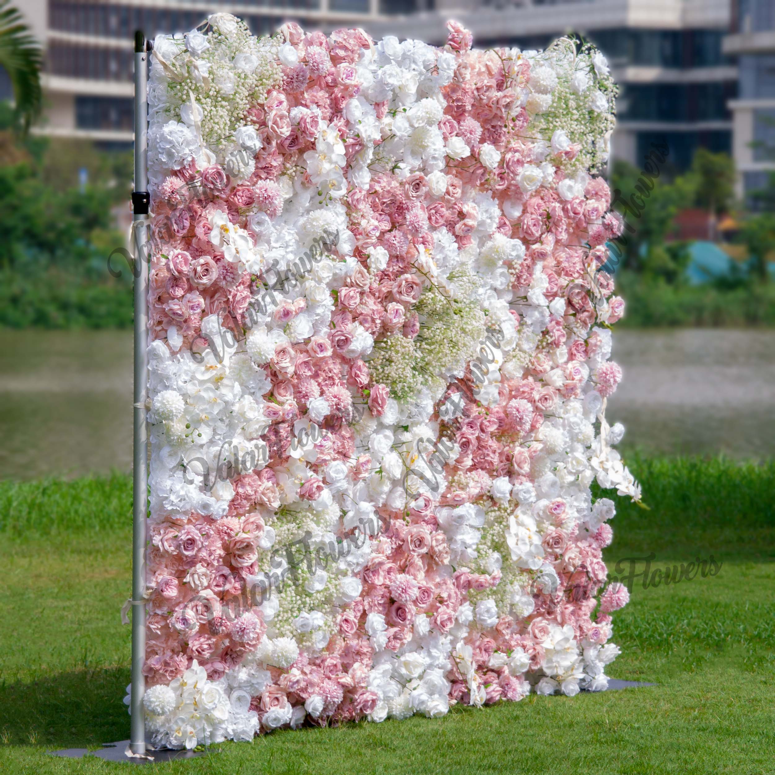 Romantic Floral Backdrop - Blush Nude and White Artificial Flower Wall for Weddings. Events. and Special Occasions-VF-418