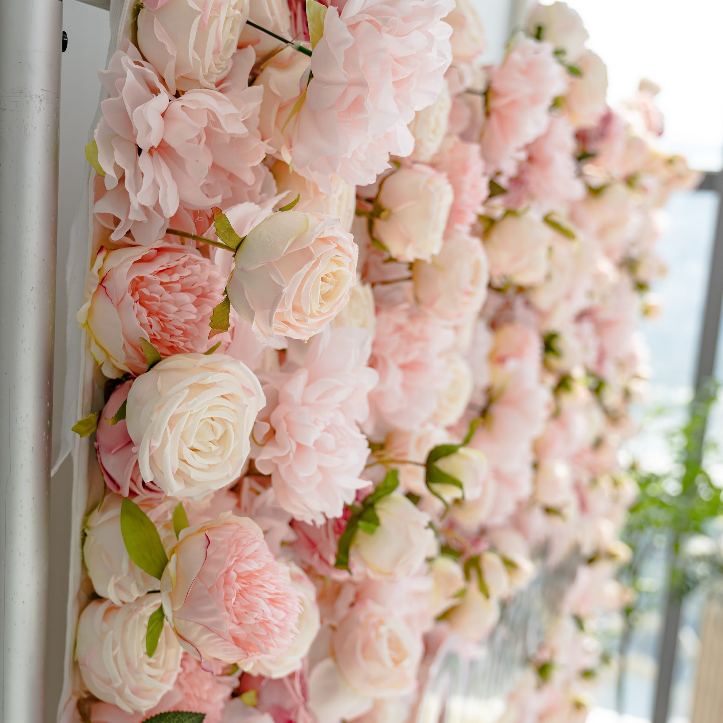 Roll Up Fabric Artificial Variety Of Pink And Cream Floral Bridal Shower Backdrop - Captivating Flowers Photography Arranged Party Event Decor-VF-503