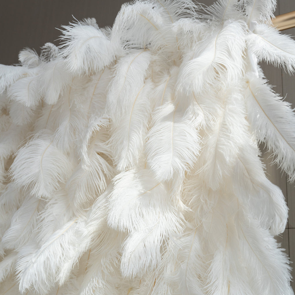 ValarFlowers Artificial Floral Wall Backdrop: Celestial White Feather Dreamscape - The Ethereal Whisper Collection for Luxurious Weddings and Events-VF-164-White
