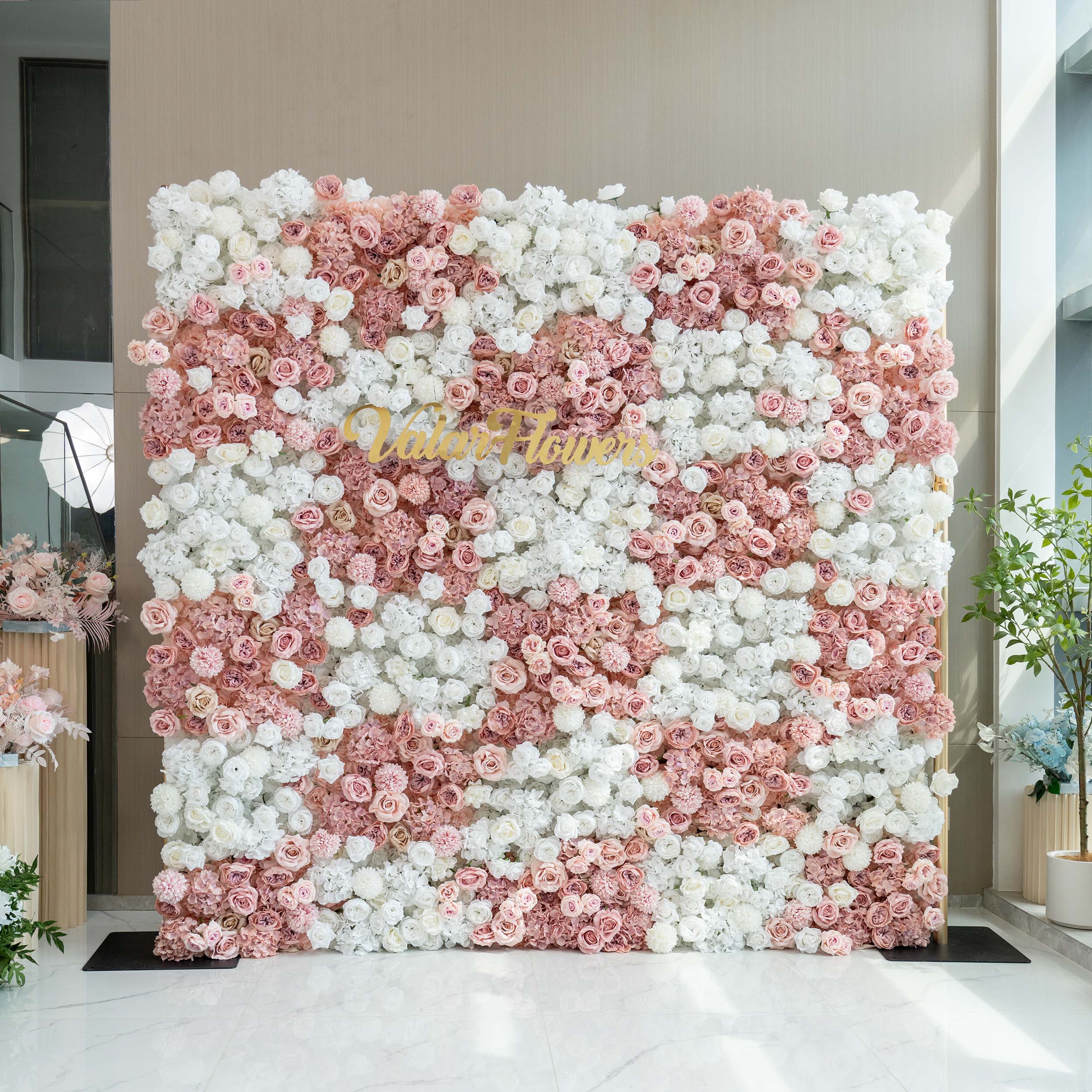 Romantic Floral Backdrop - Blush Nude and White Artificial Flower Wall for Weddings. Events. and Special Occasions-VF-418-2