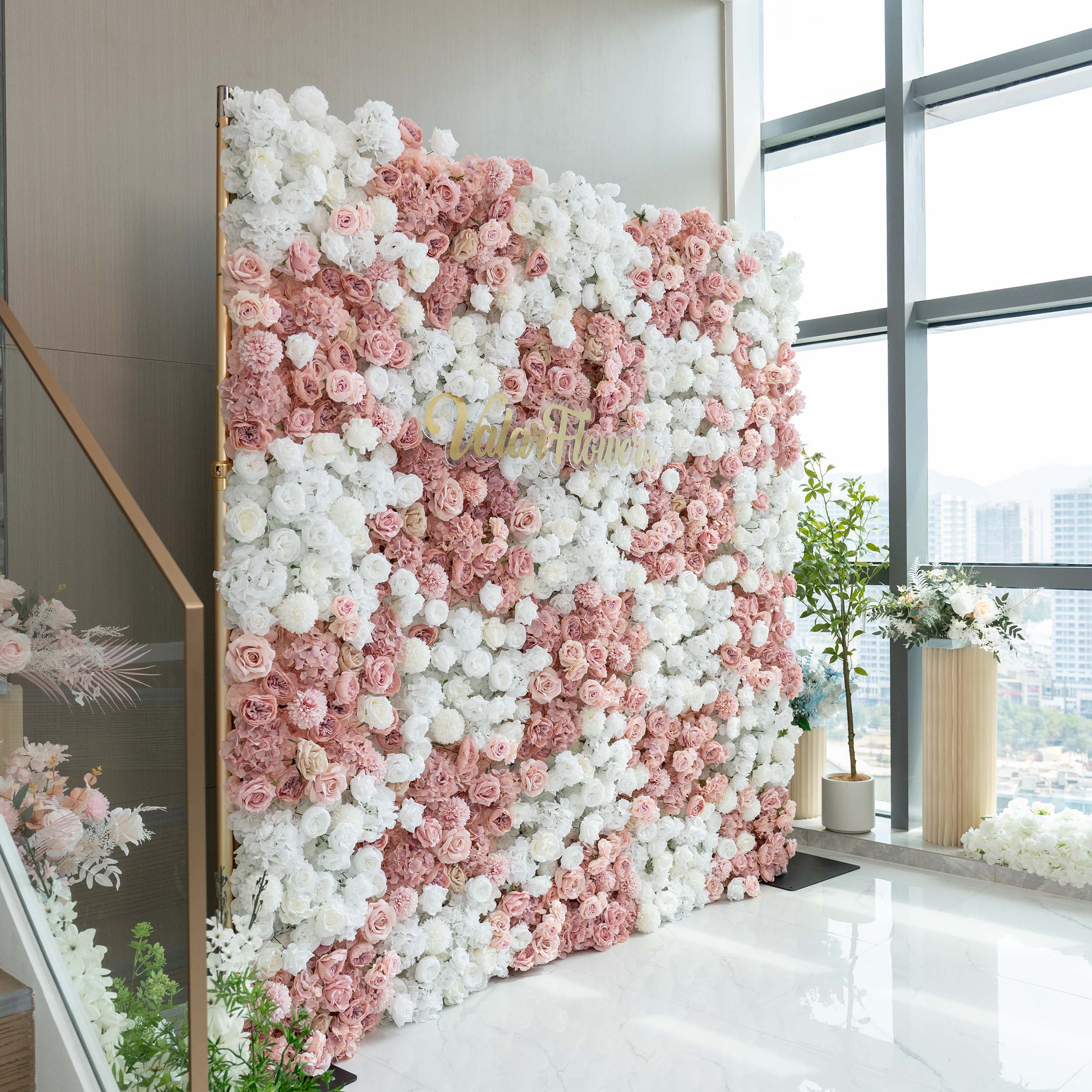 Romantic Floral Backdrop - Blush Nude and White Artificial Flower Wall for Weddings. Events. and Special Occasions-VF-418-2