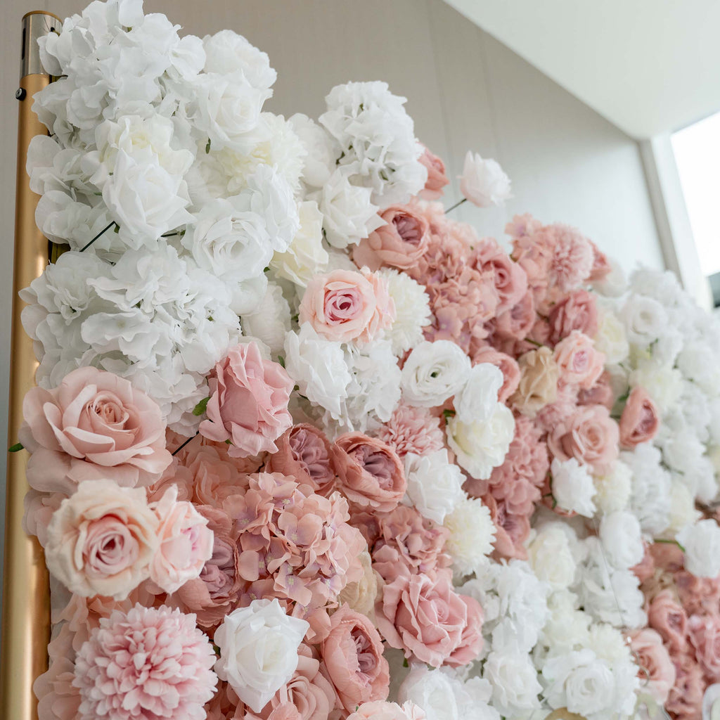 Romantic Floral Backdrop - Blush Nude and White Artificial Flower Wall for Weddings. Events. and Special Occasions-VF-418-2