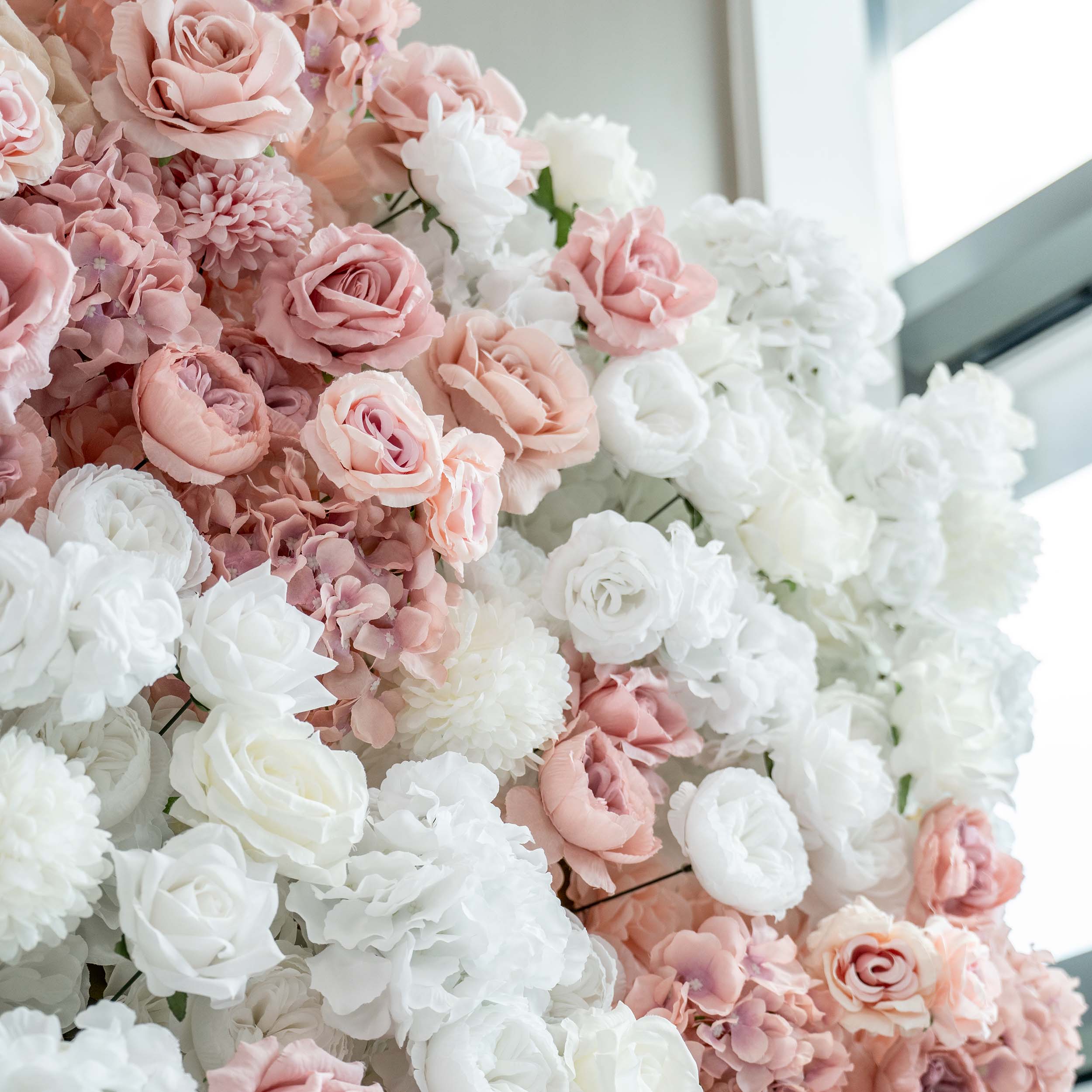 Romantic Floral Backdrop - Blush Nude and White Artificial Flower Wall for Weddings. Events. and Special Occasions-VF-418-2