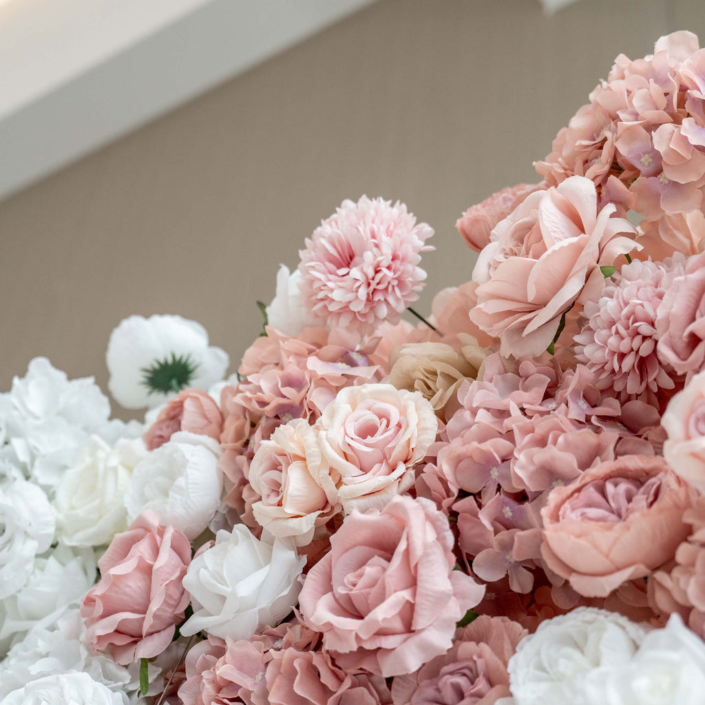Romantic Floral Backdrop - Blush Nude and White Artificial Flower Wall for Weddings. Events. and Special Occasions-VF-418-2