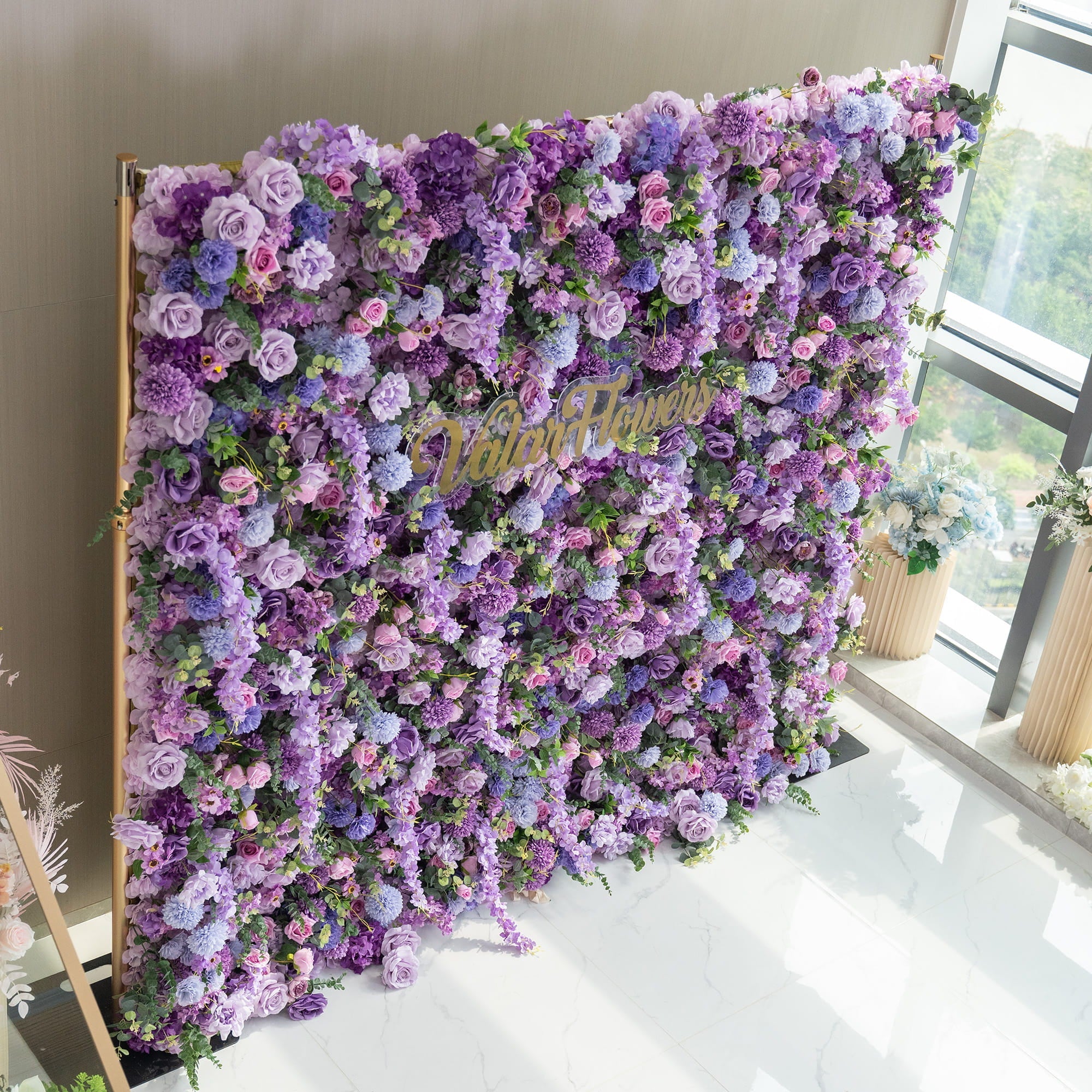ValarFlowers Presents: Lavender Elegance – A Lavish Display of Purple Blooms in an Artificial Fabric Flower Arch Decor-VF-490