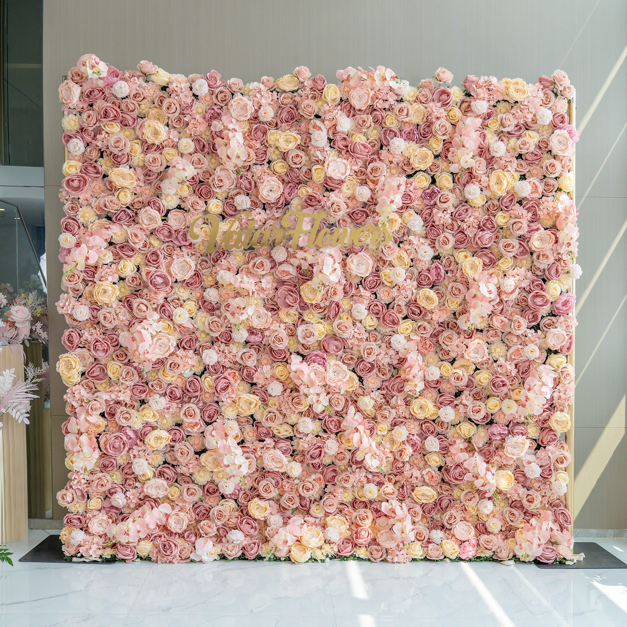 Valar Flowers Exquisite Artificial Flower Backdrop in Soft Pink and Cream Hues for Weddings. Parties and Events-VF-360