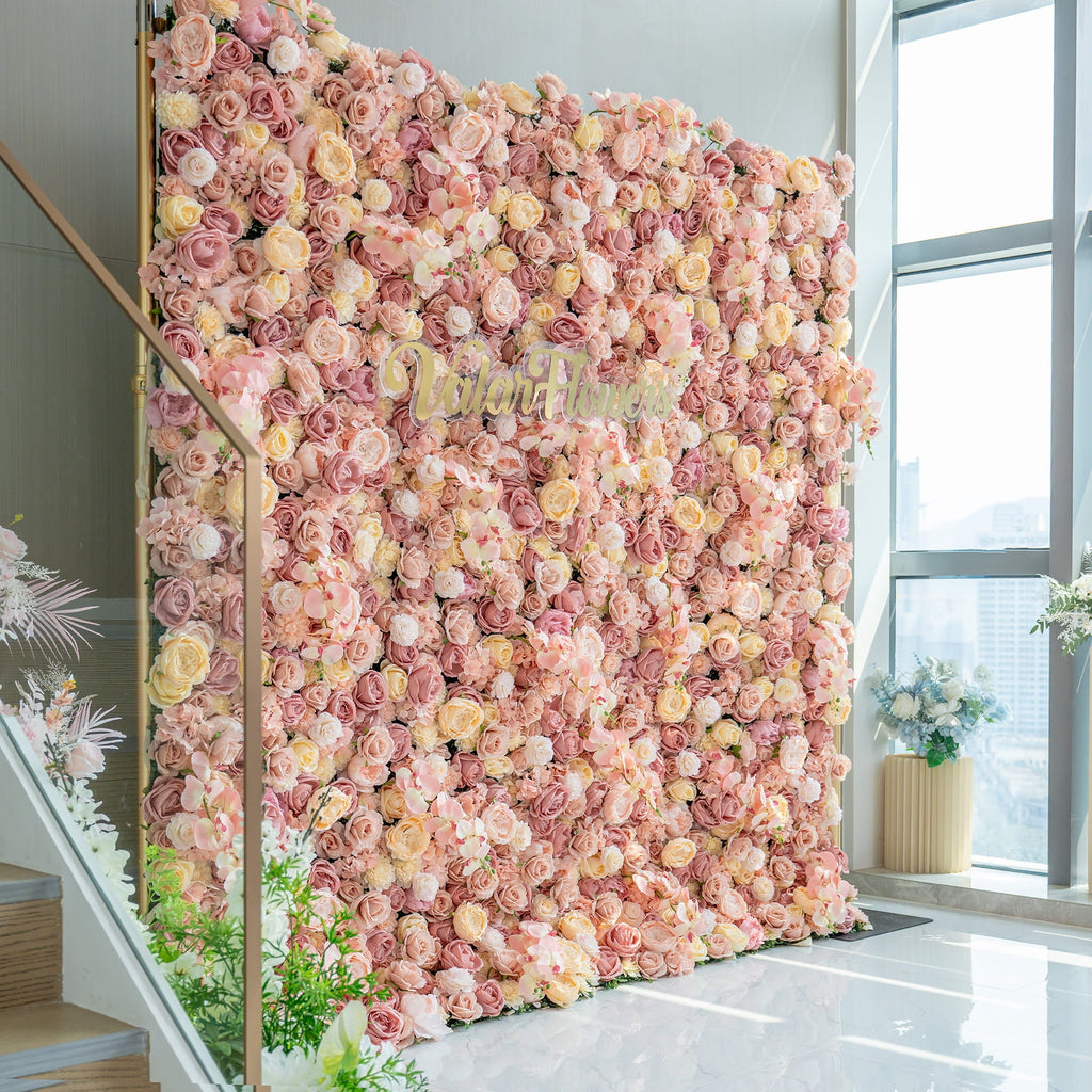 Valar Flowers Exquisite Artificial Flower Backdrop in Soft Pink and Cream Hues for Weddings. Parties and Events-VF-360