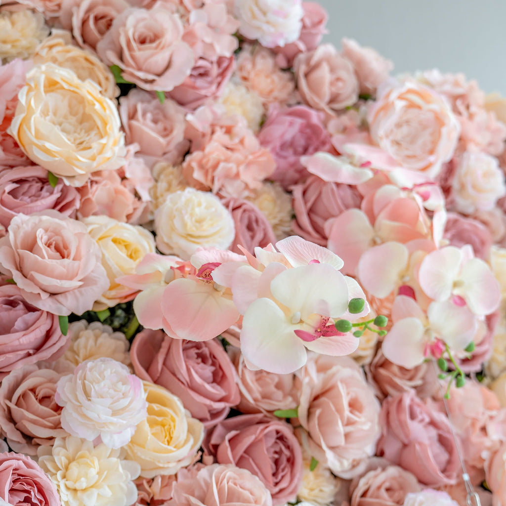 Valar Flowers Exquisite Artificial Flower Backdrop in Soft Pink and Cream Hues for Weddings. Parties and Events-VF-360