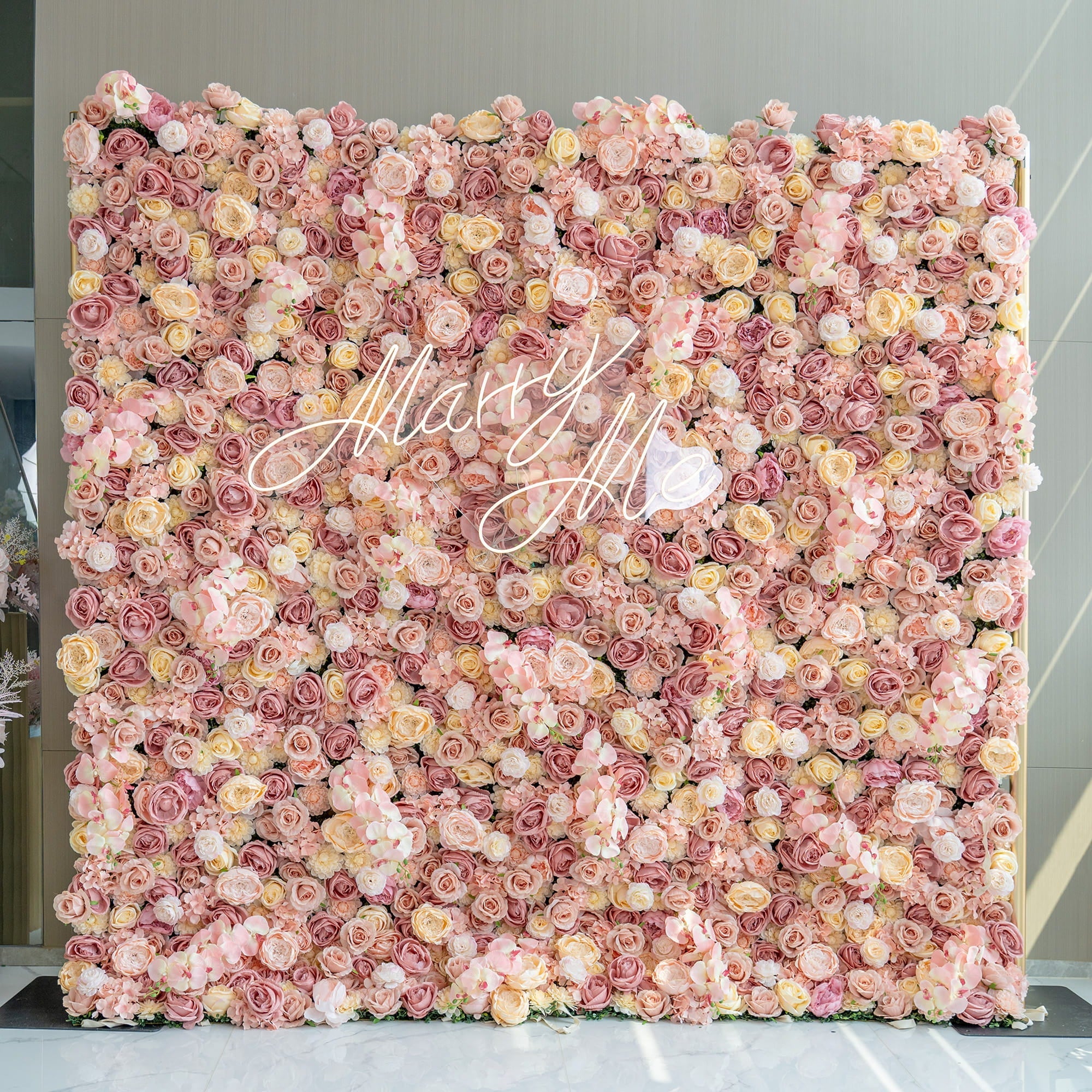 Valar Flowers Exquisite Artificial Flower Backdrop in Soft Pink and Cream Hues for Weddings. Parties and Events-VF-360