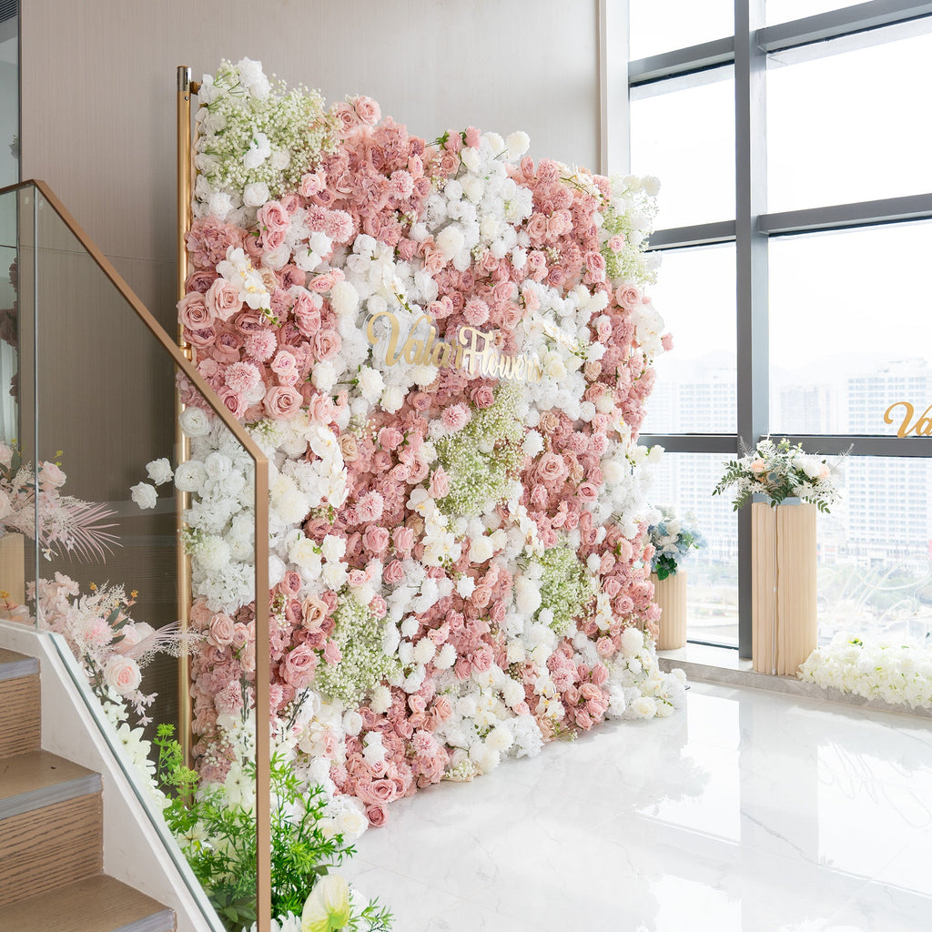 Romantic Floral Backdrop - Blush Nude and White Artificial Flower Wall for Weddings. Events. and Special Occasions-VF-418
