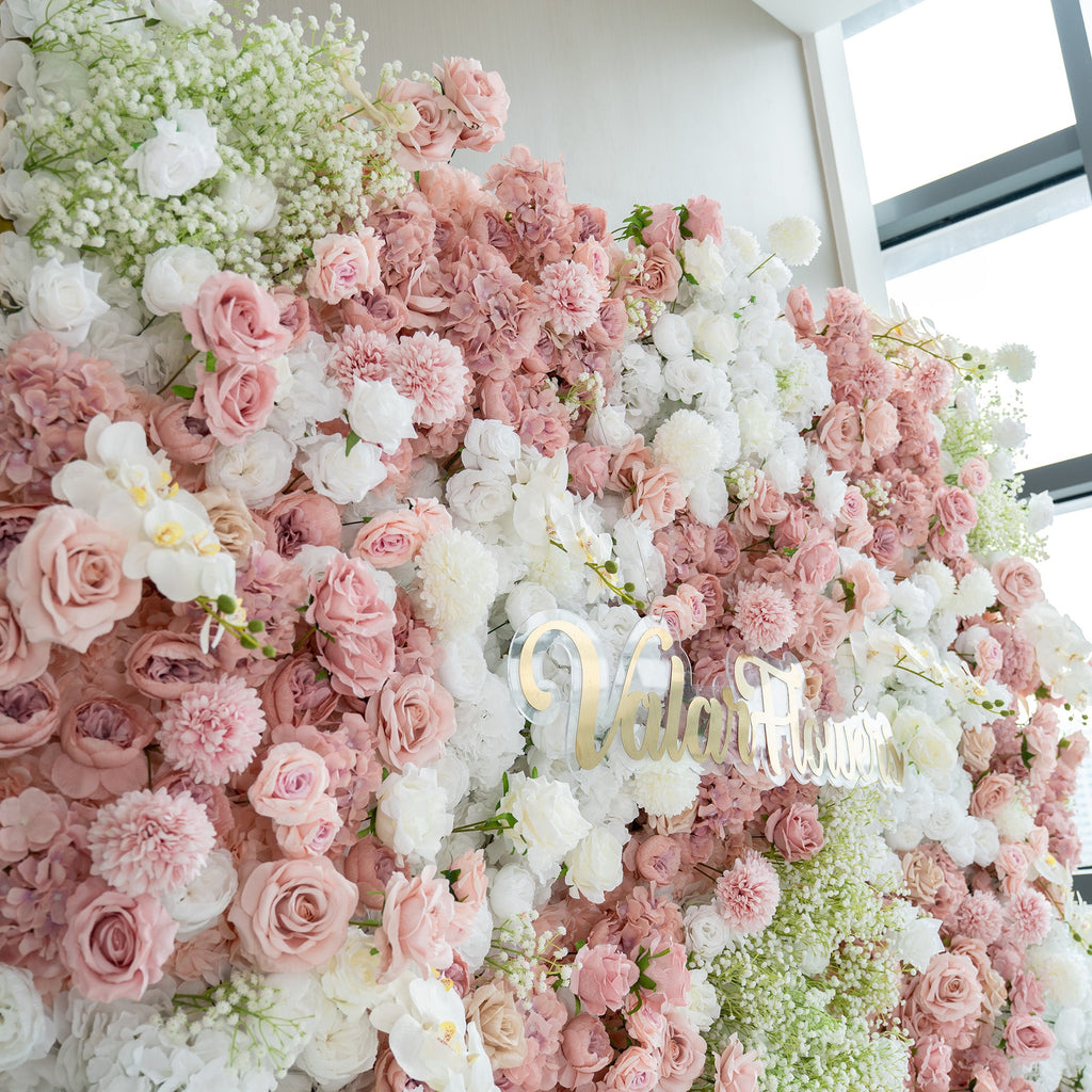 Romantic Floral Backdrop - Blush Nude and White Artificial Flower Wall for Weddings. Events. and Special Occasions-VF-418