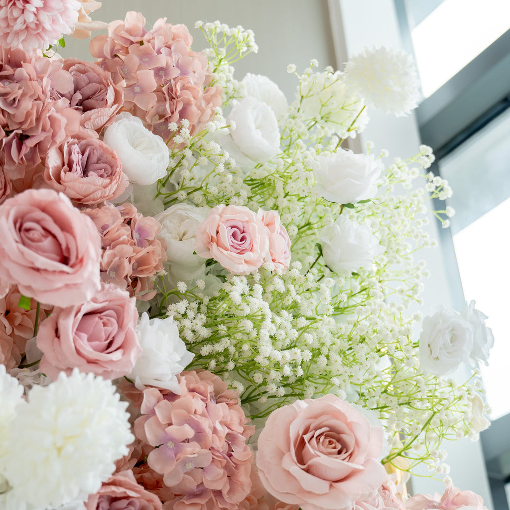 Romantic Floral Backdrop - Blush Nude and White Artificial Flower Wall for Weddings. Events. and Special Occasions-VF-418